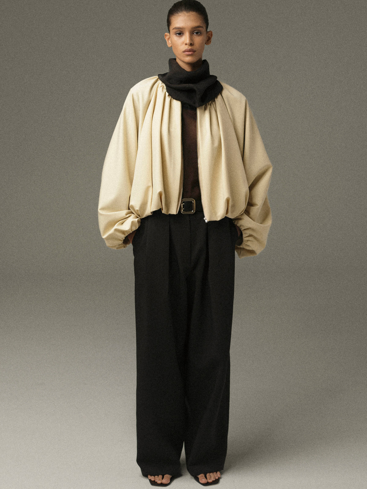 Velma Gathered Jacket, Beige