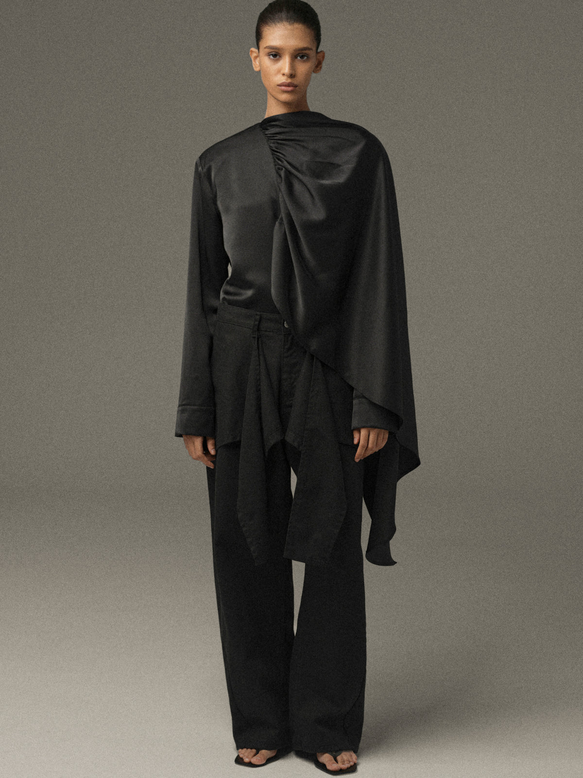 Koa Scarf Satin Blouse, Black