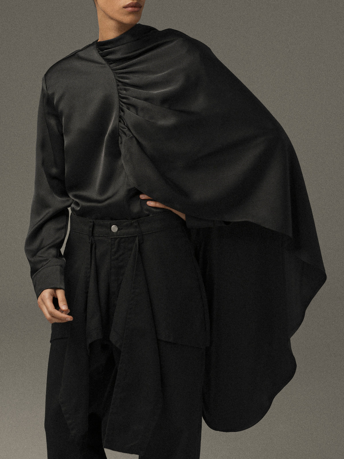 Koa Scarf Satin Blouse, Black