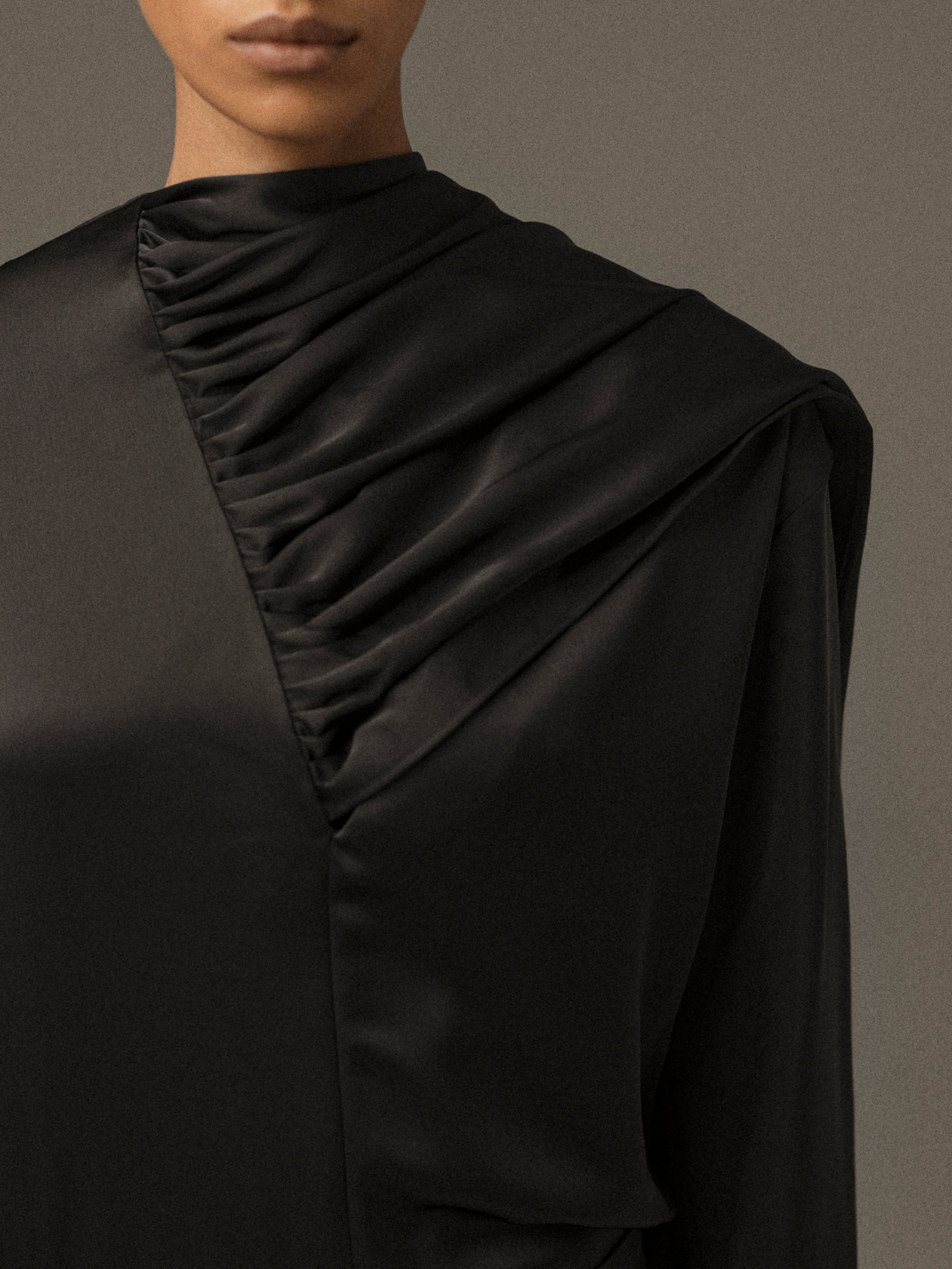 Koa Scarf Satin Blouse, Black