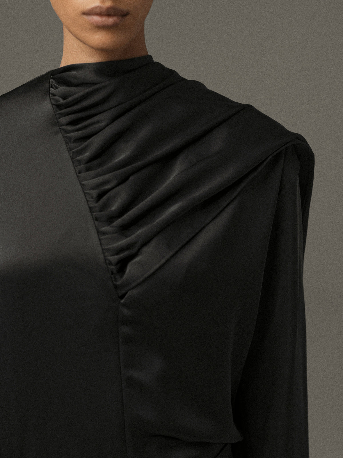 Koa Scarf Satin Blouse, Black