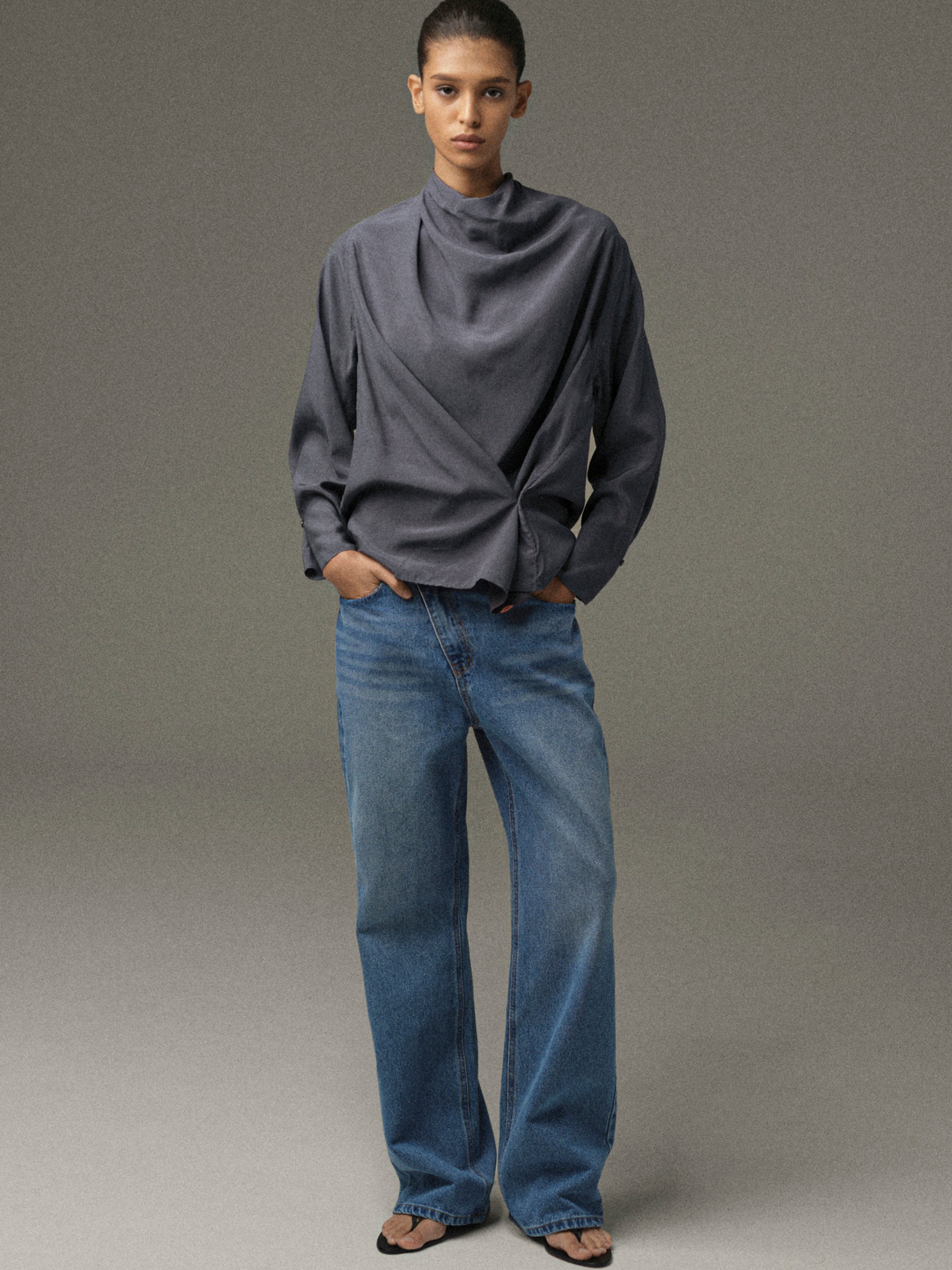 Pisa Draped Blouse, Charcoal