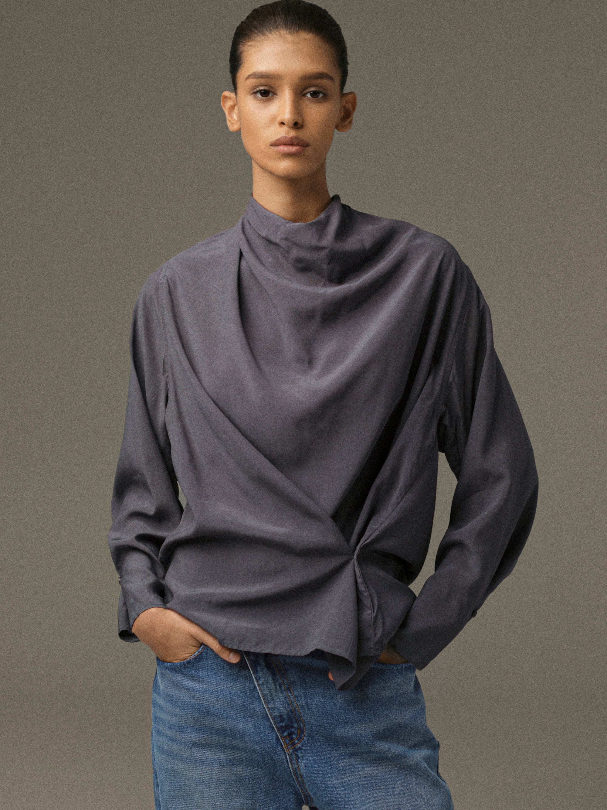 Pisa Draped Blouse, Charcoal