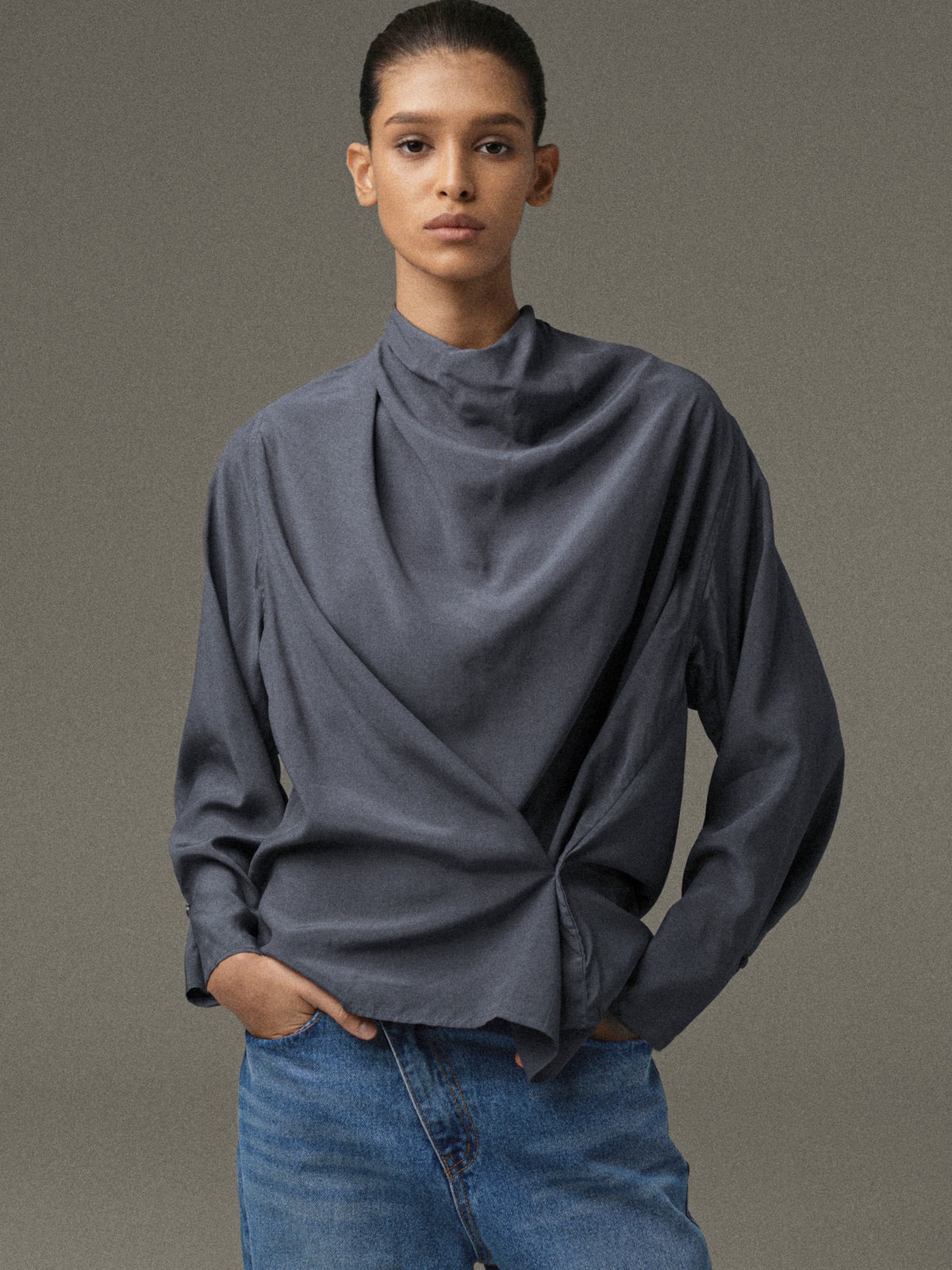 Pisa Draped Blouse, Charcoal