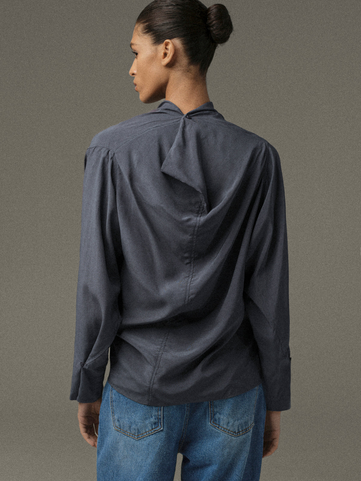 Pisa Draped Blouse, Charcoal