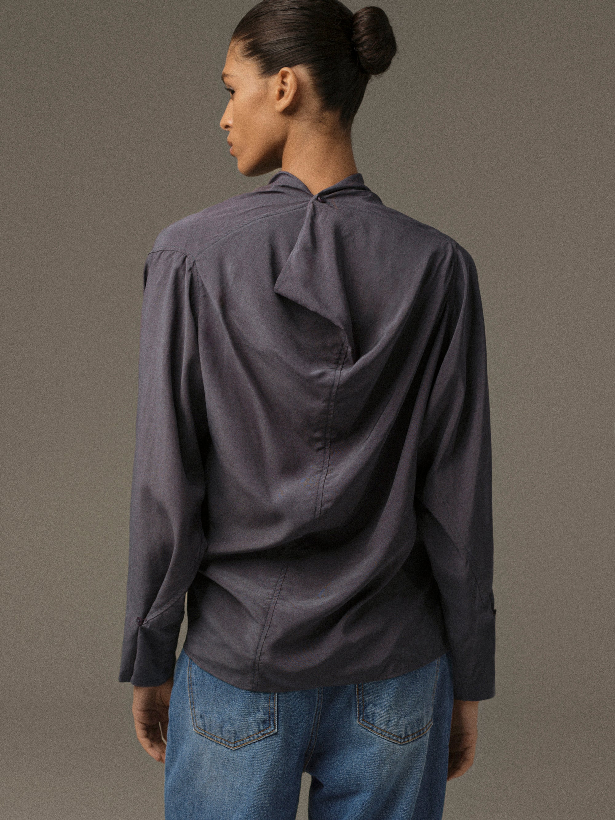 Pisa Draped Blouse, Charcoal