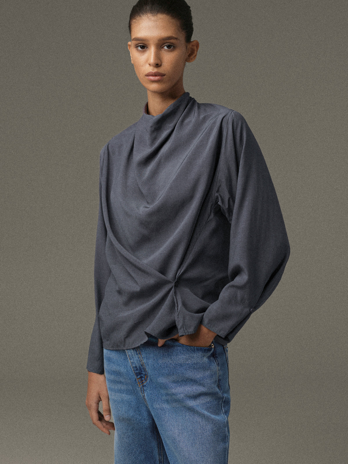 Pisa Draped Blouse, Charcoal