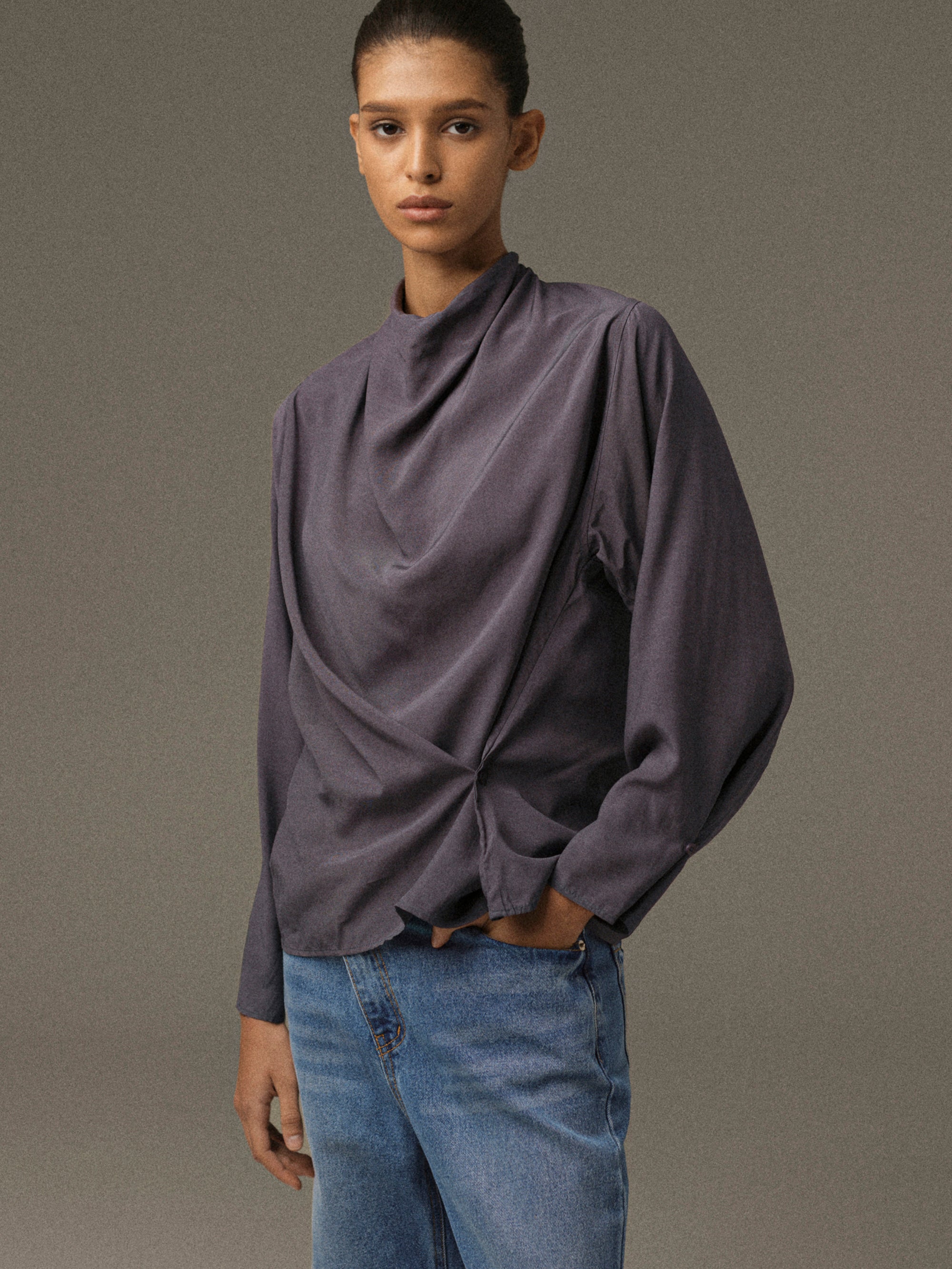 Pisa Draped Blouse, Charcoal