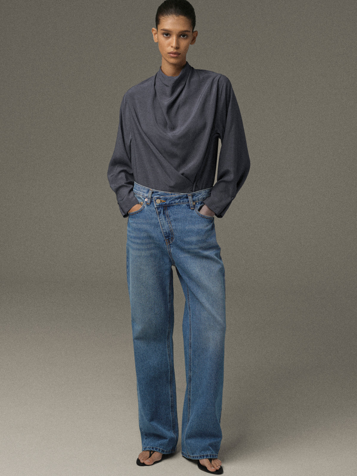 Sligo Offset-Waist Jeans, Blue