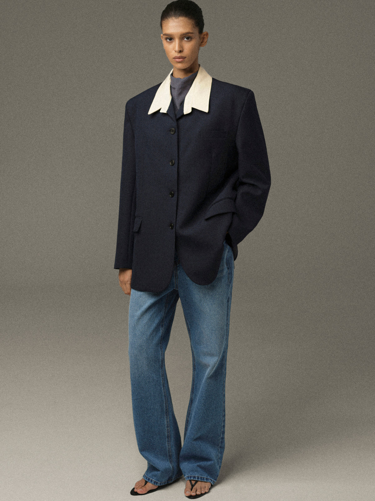 Suki Shirt Collar Blazer, Navy