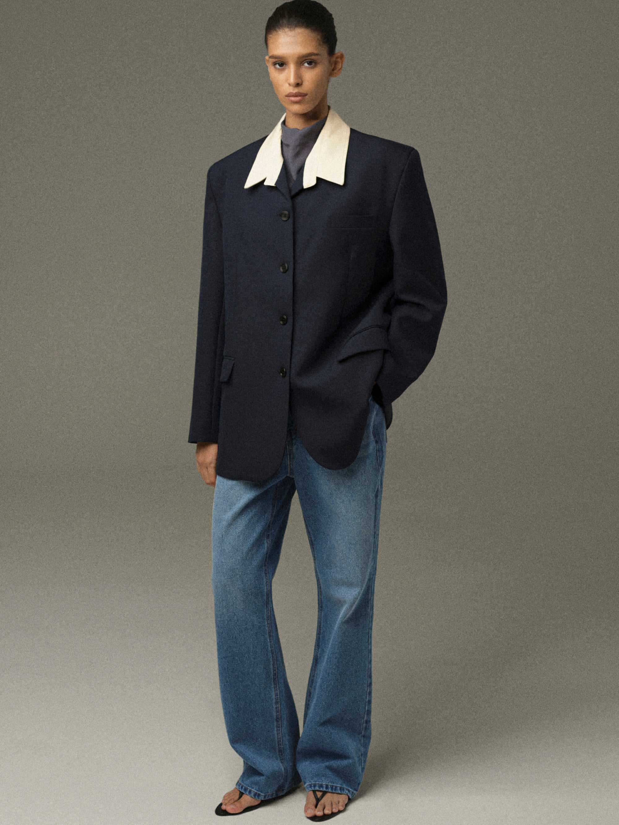 Suki Shirt Collar Blazer, Navy