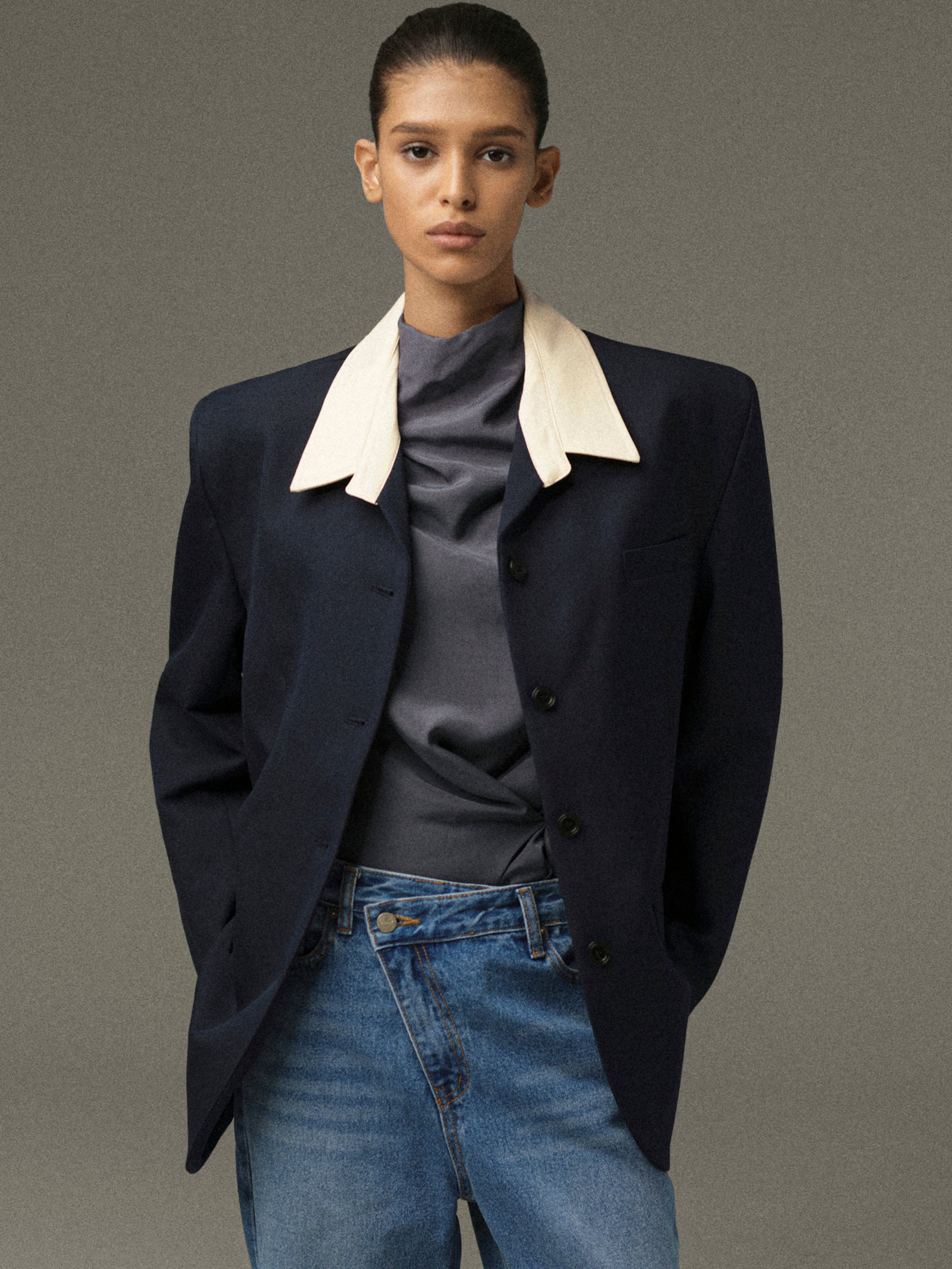 Suki Shirt Collar Blazer, Navy