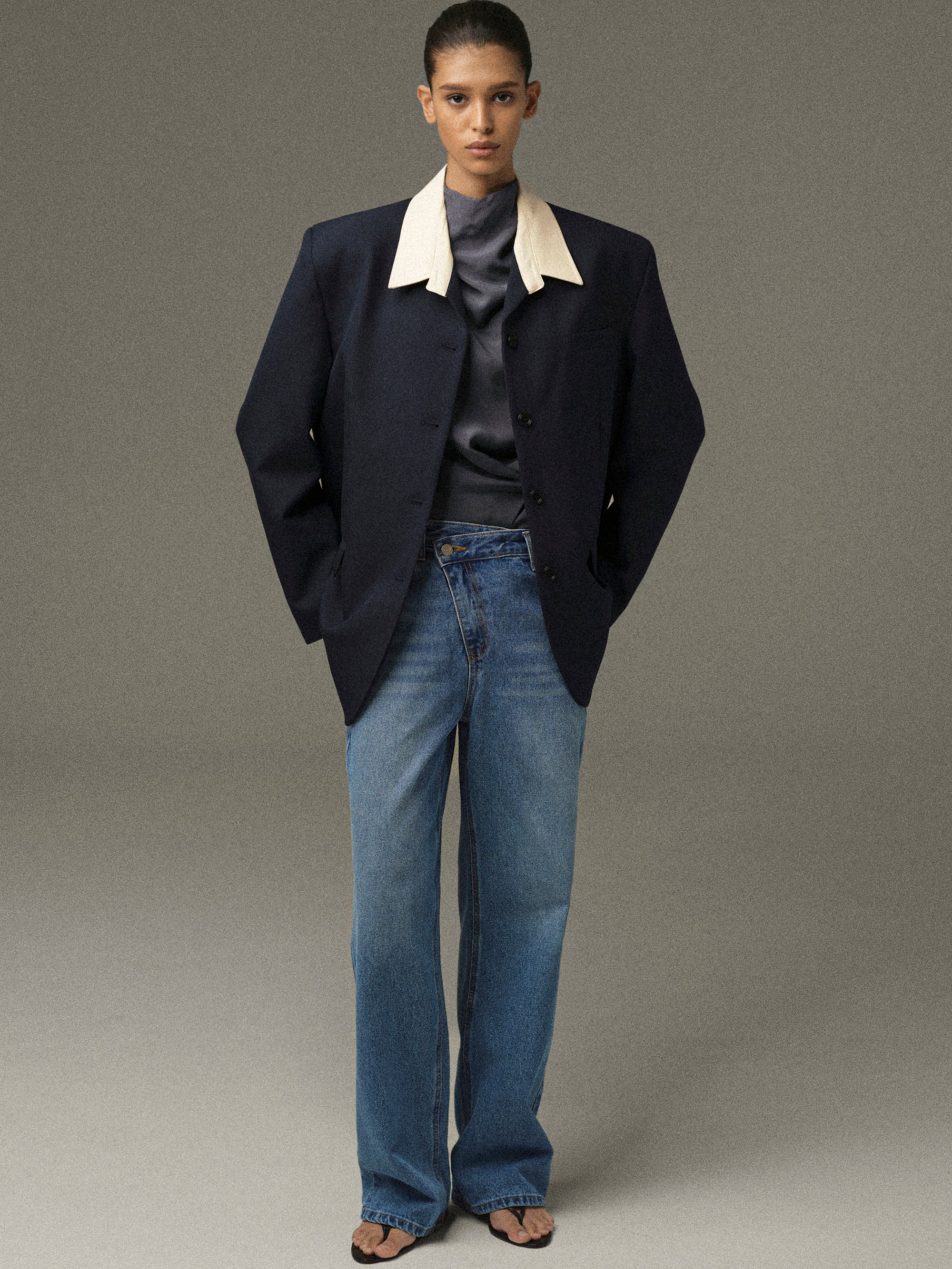 Suki Shirt Collar Blazer, Navy