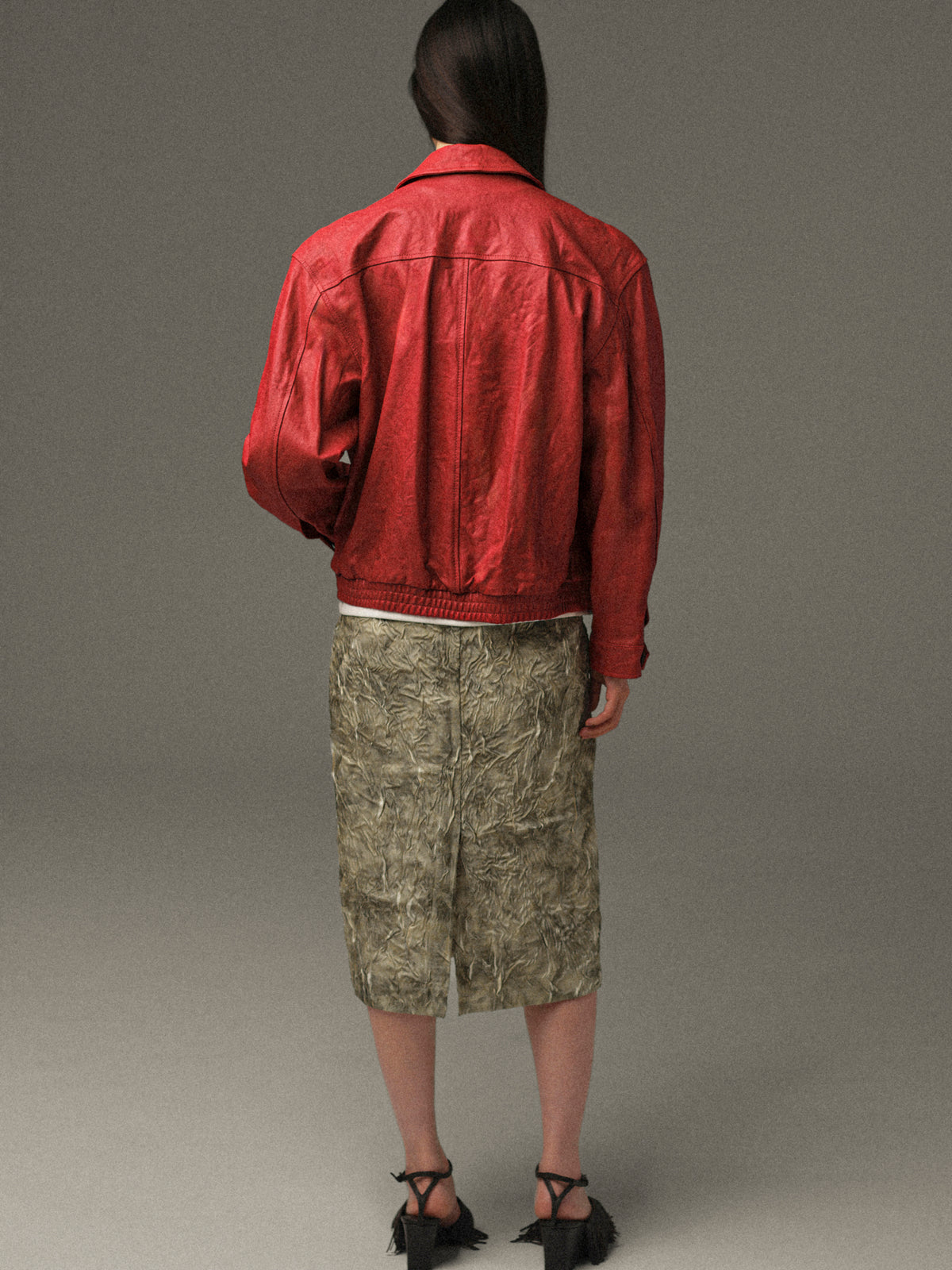 Rozi Crinkled Leather Jacket, Red