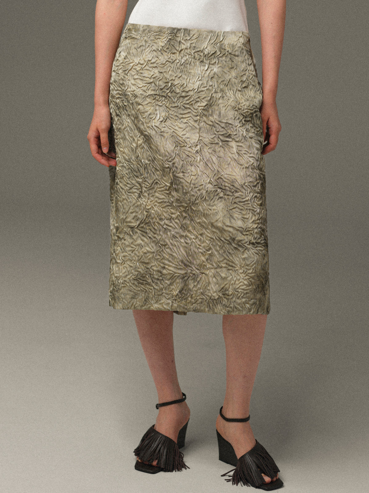Dalia Crushed-Effect Skirt, Beige