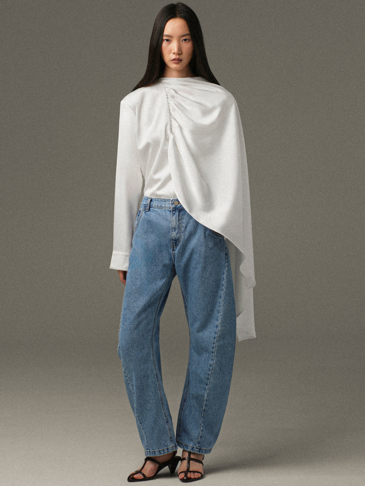 Koa Scarf Satin Blouse, White