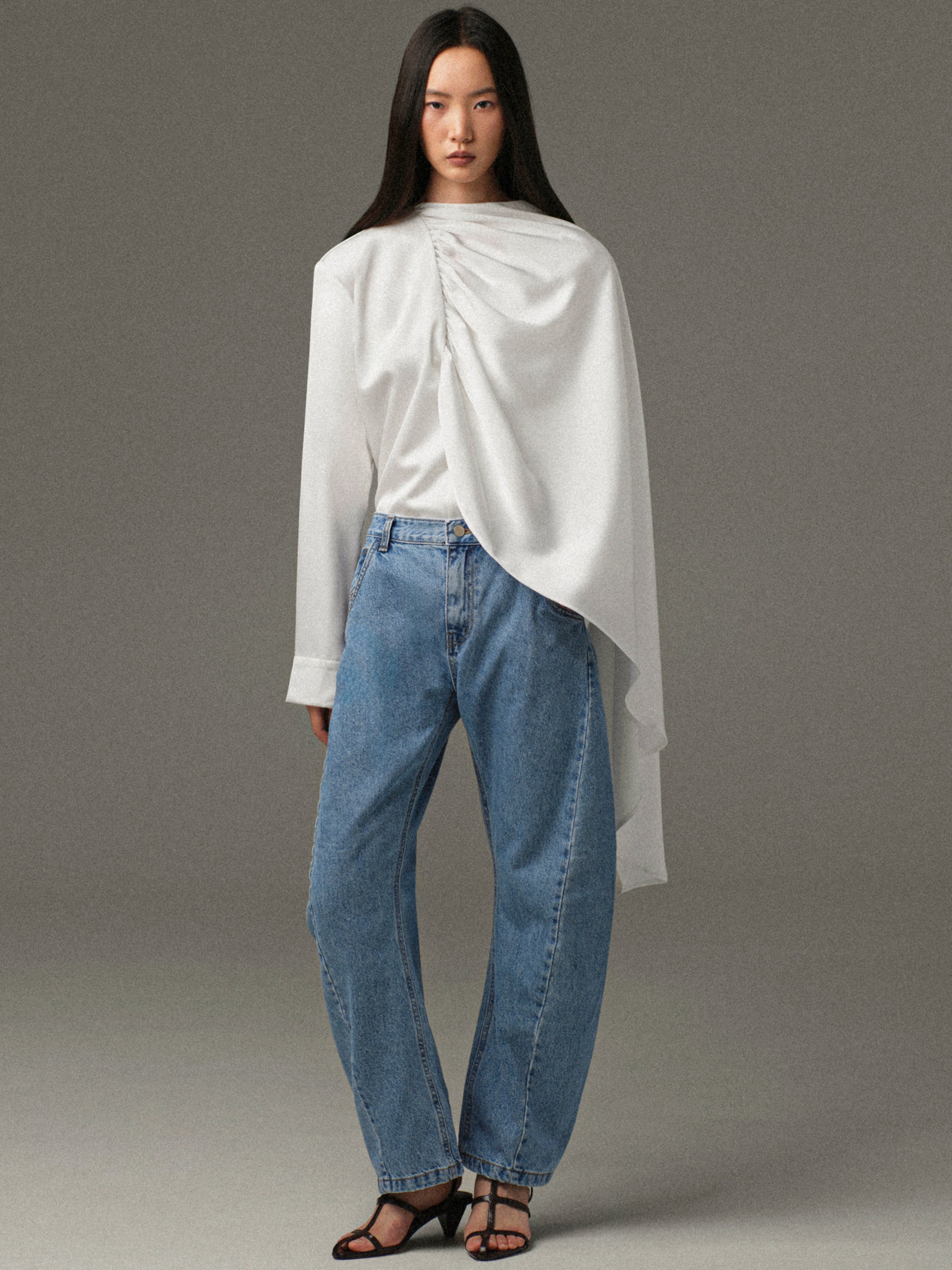 Koa Scarf Satin Blouse, White