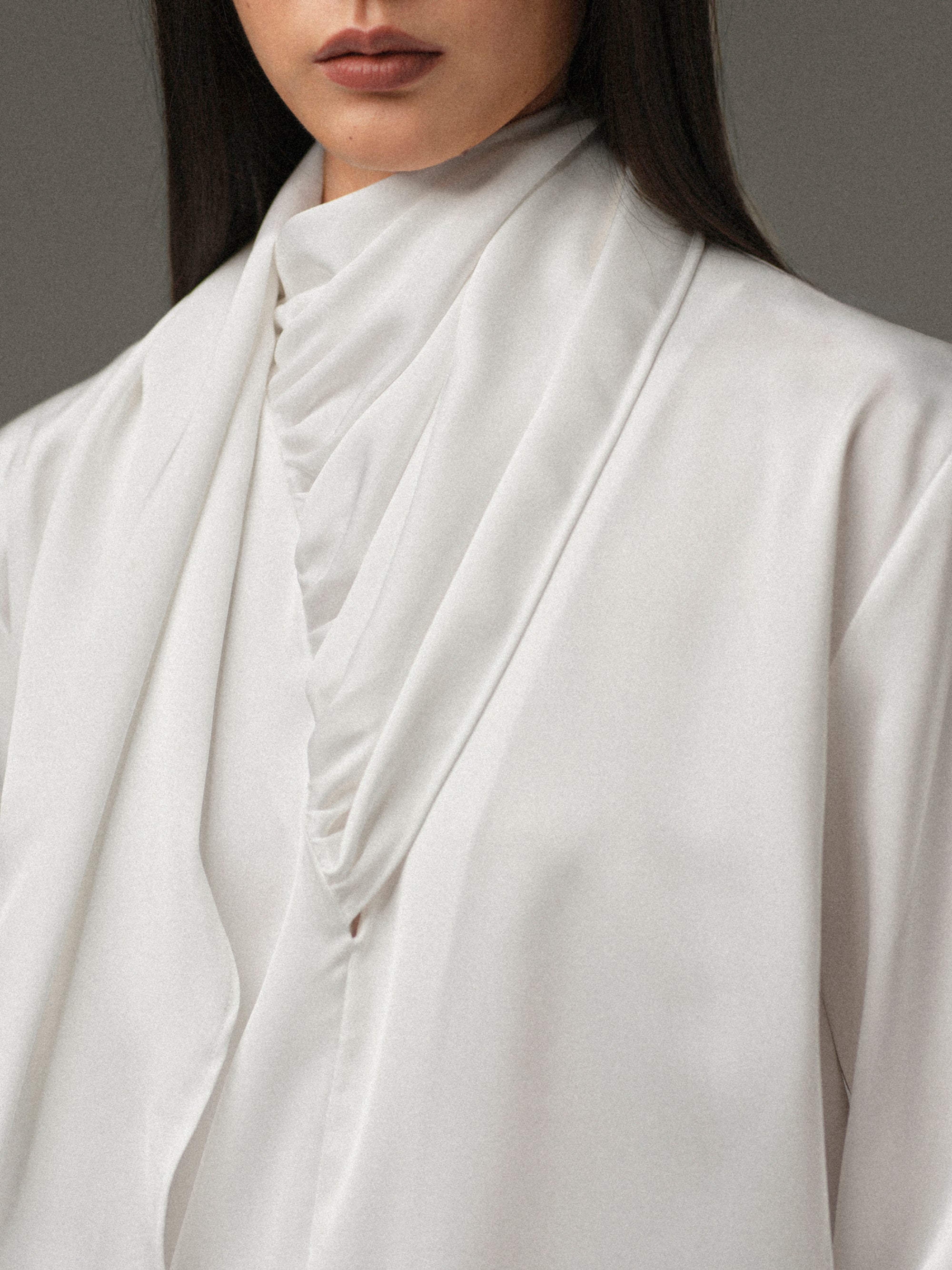 Koa Scarf Satin Blouse, White