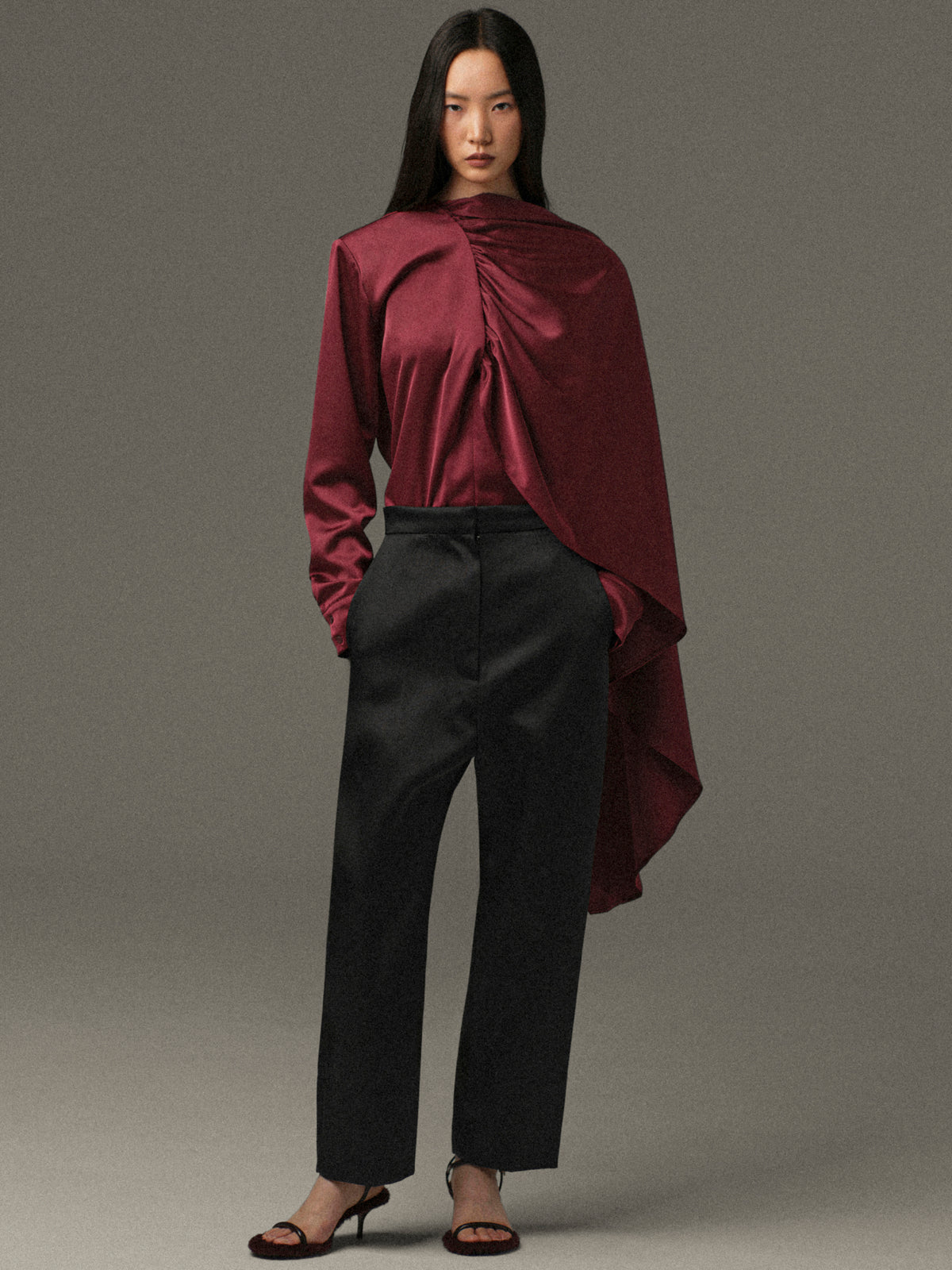Ocelia Satin Tuxedo Trousers, Black