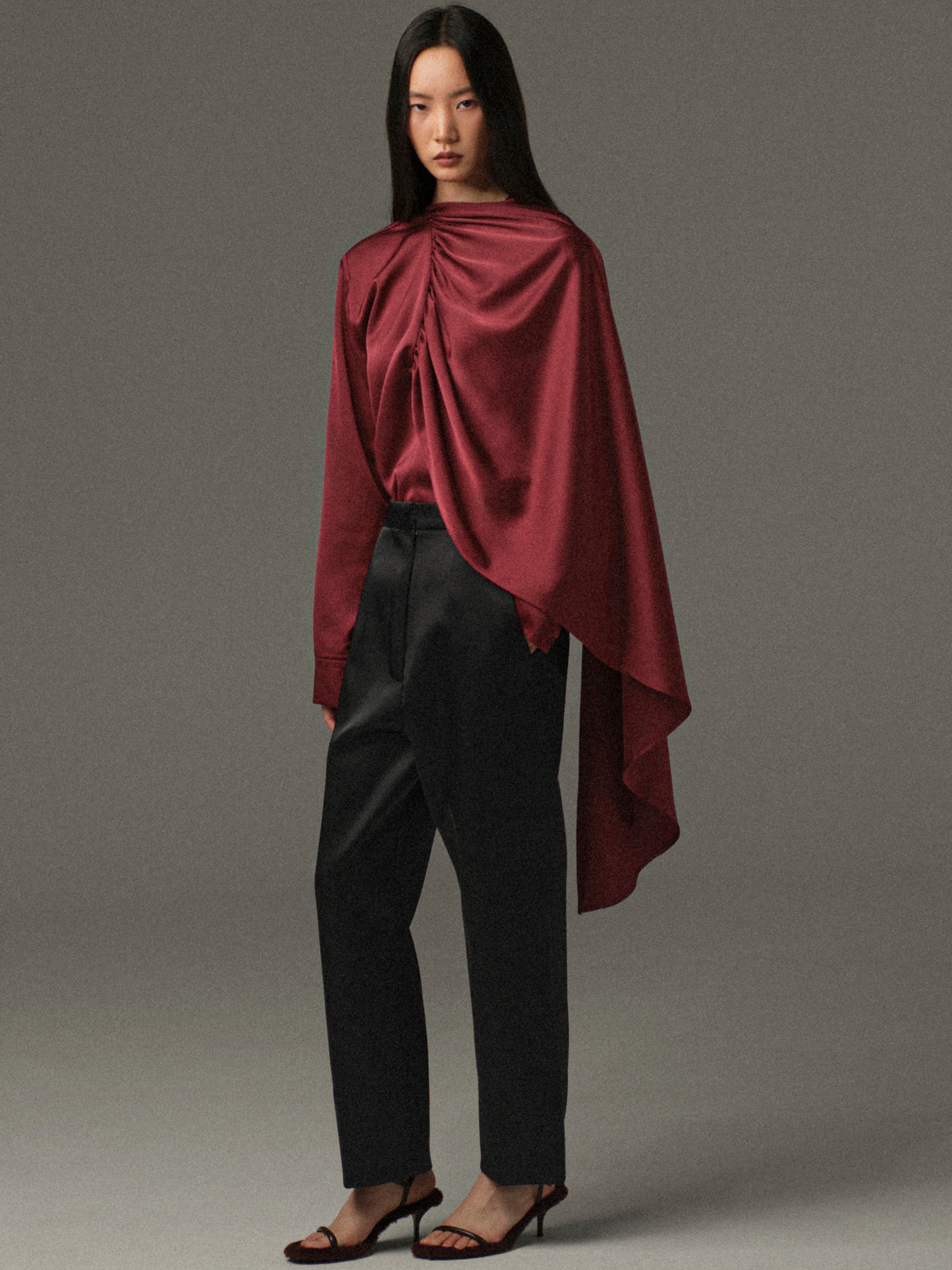 Koa Scarf Satin Blouse, Burgundy