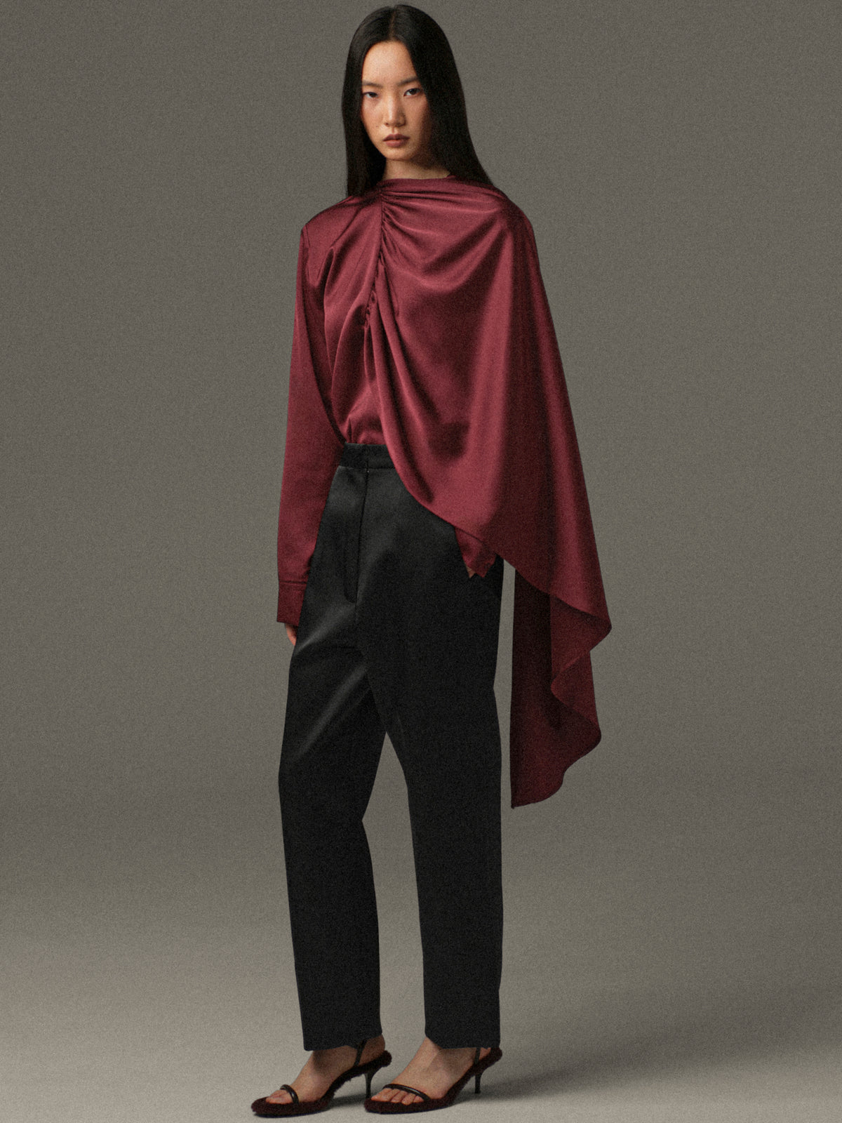 Koa Scarf Satin Blouse, Burgundy