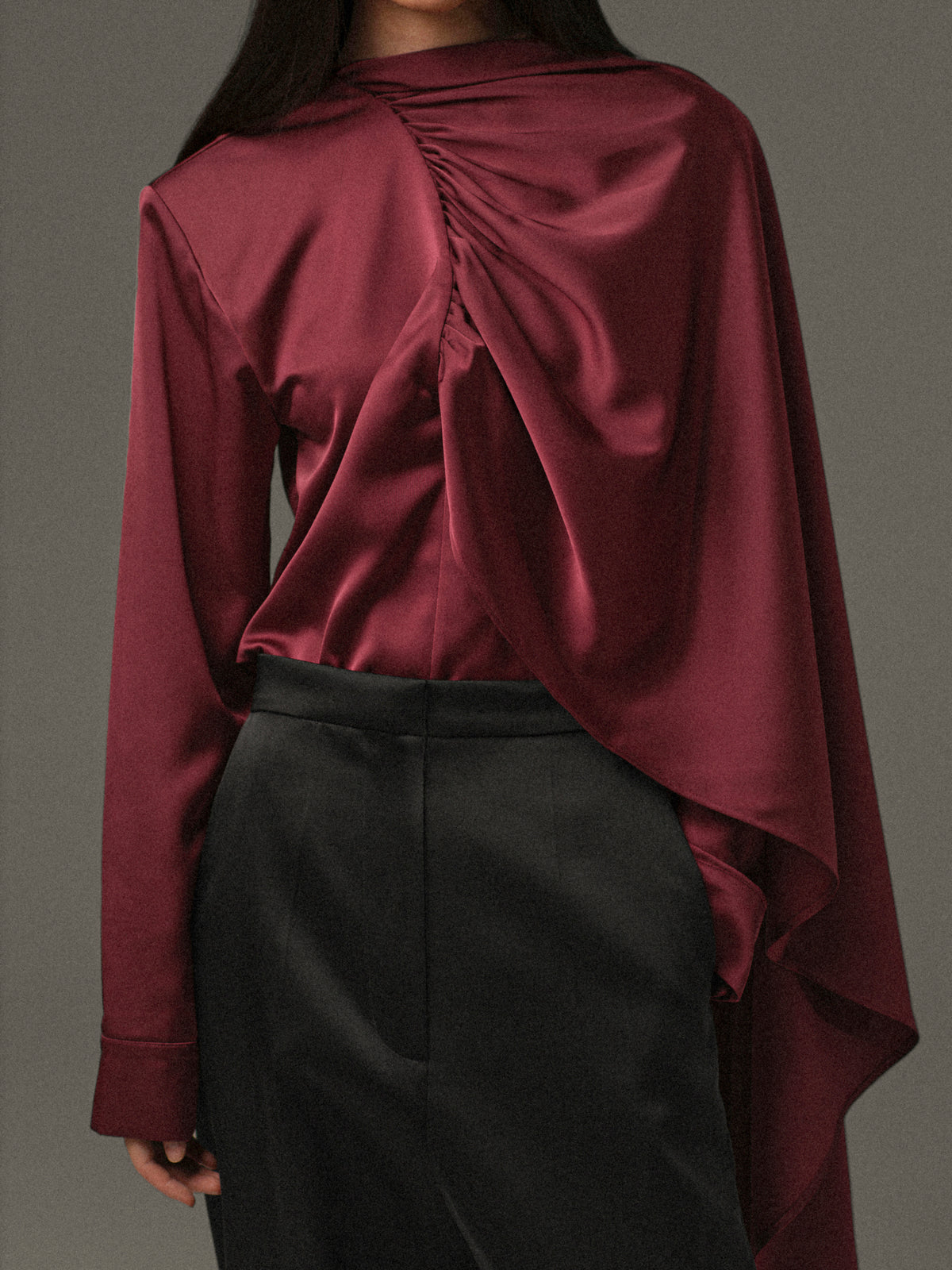 Koa Scarf Satin Blouse, Burgundy