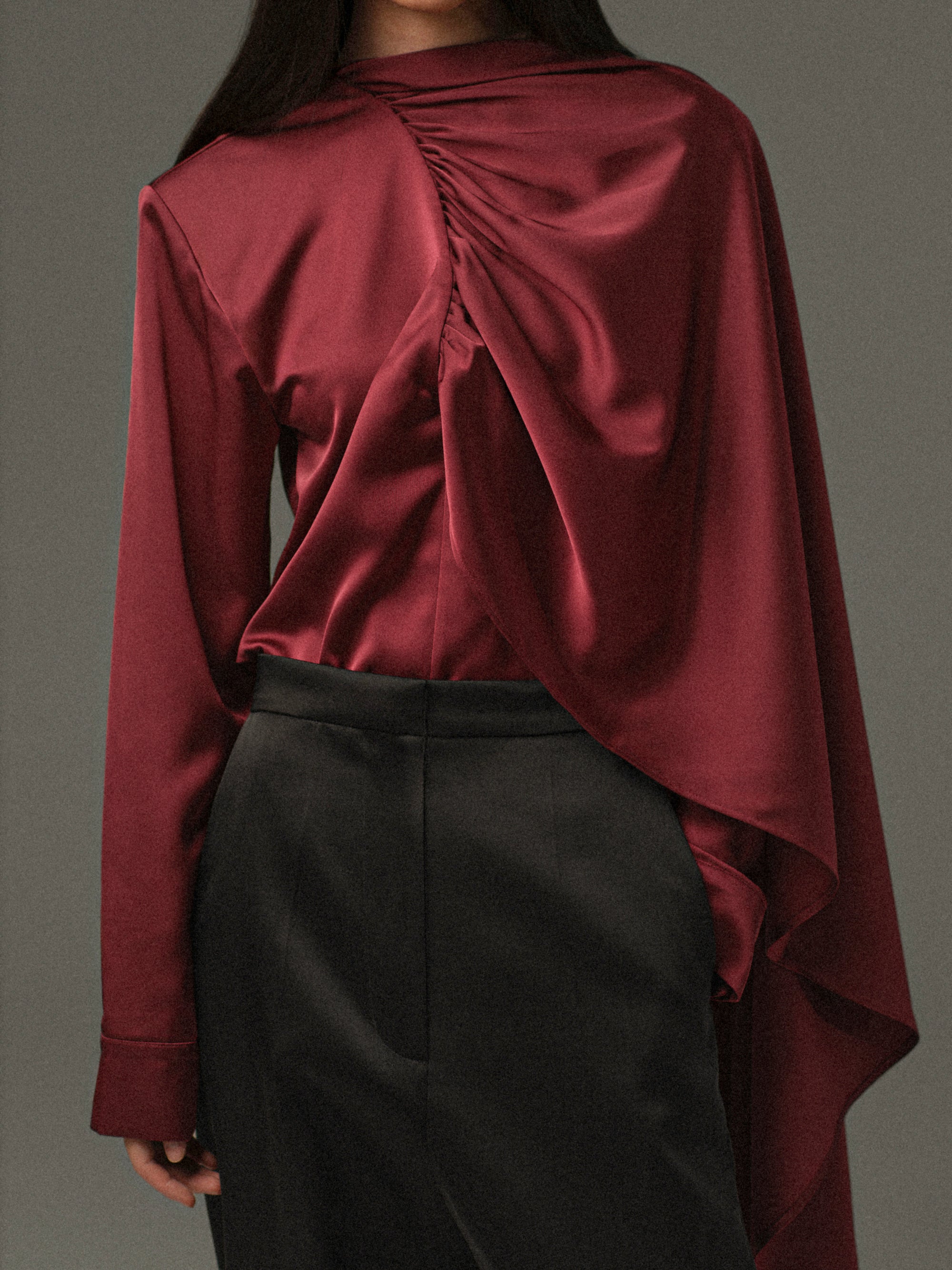 Koa Scarf Satin Blouse, Burgundy
