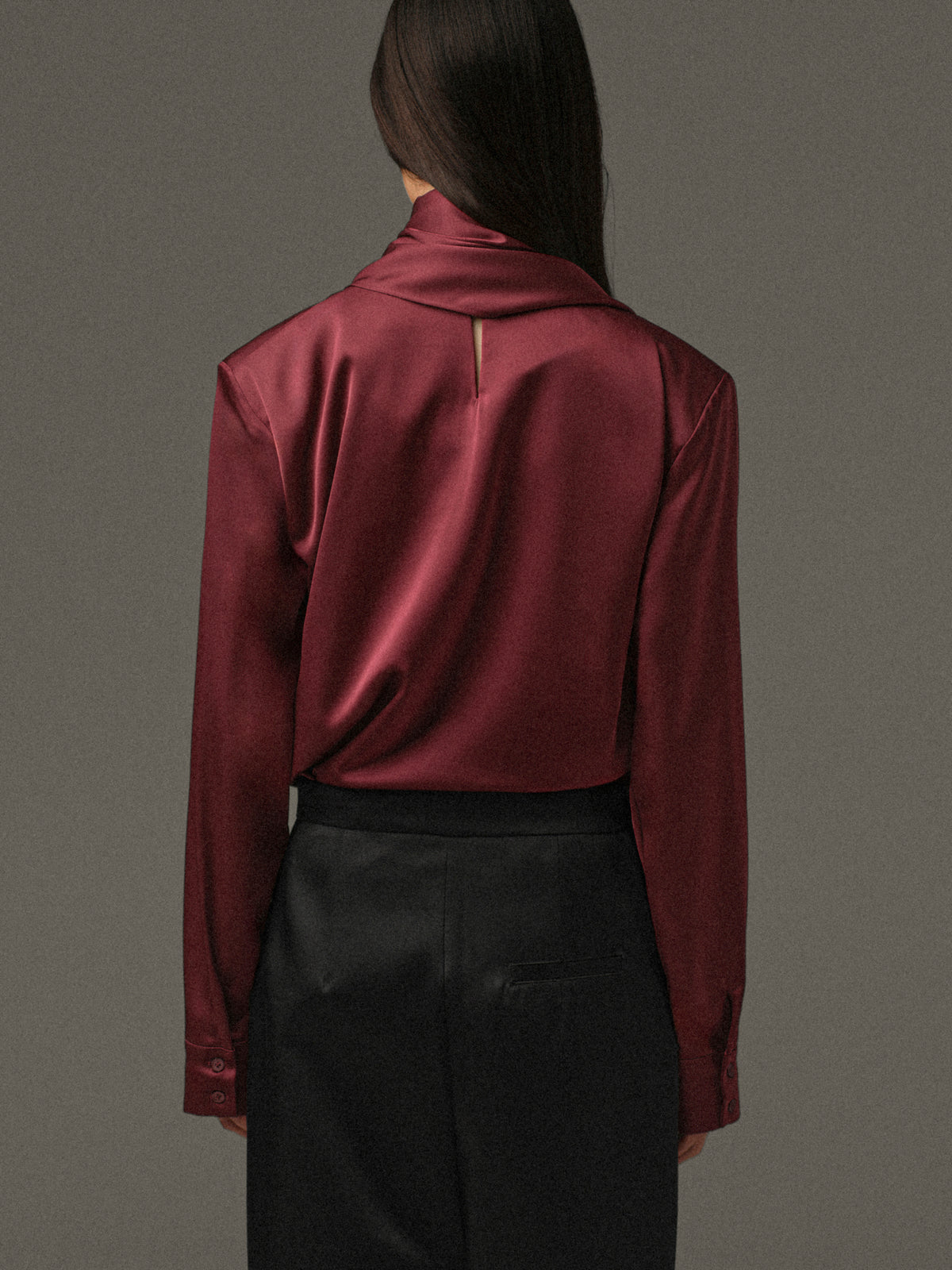 Koa Scarf Satin Blouse, Burgundy