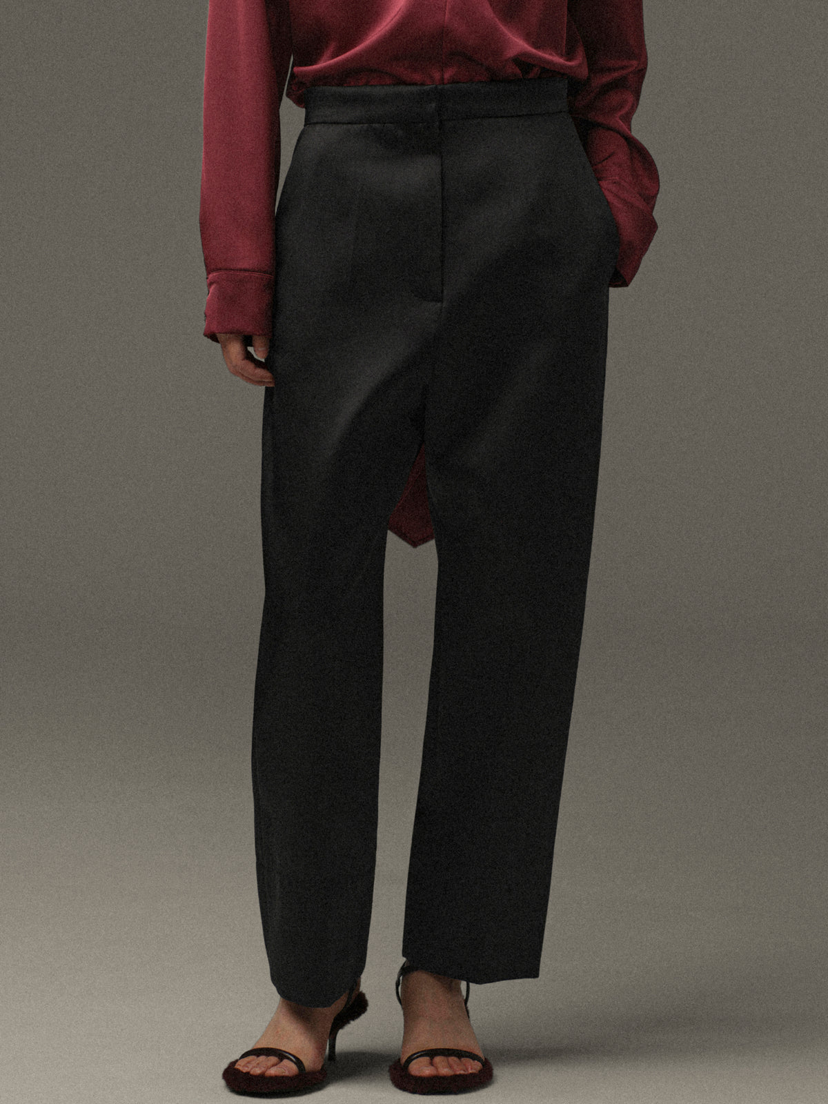 Ocelia Satin Tuxedo Trousers, Black