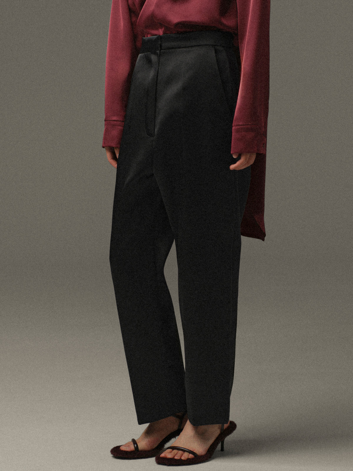 Ocelia Satin Tuxedo Trousers, Black