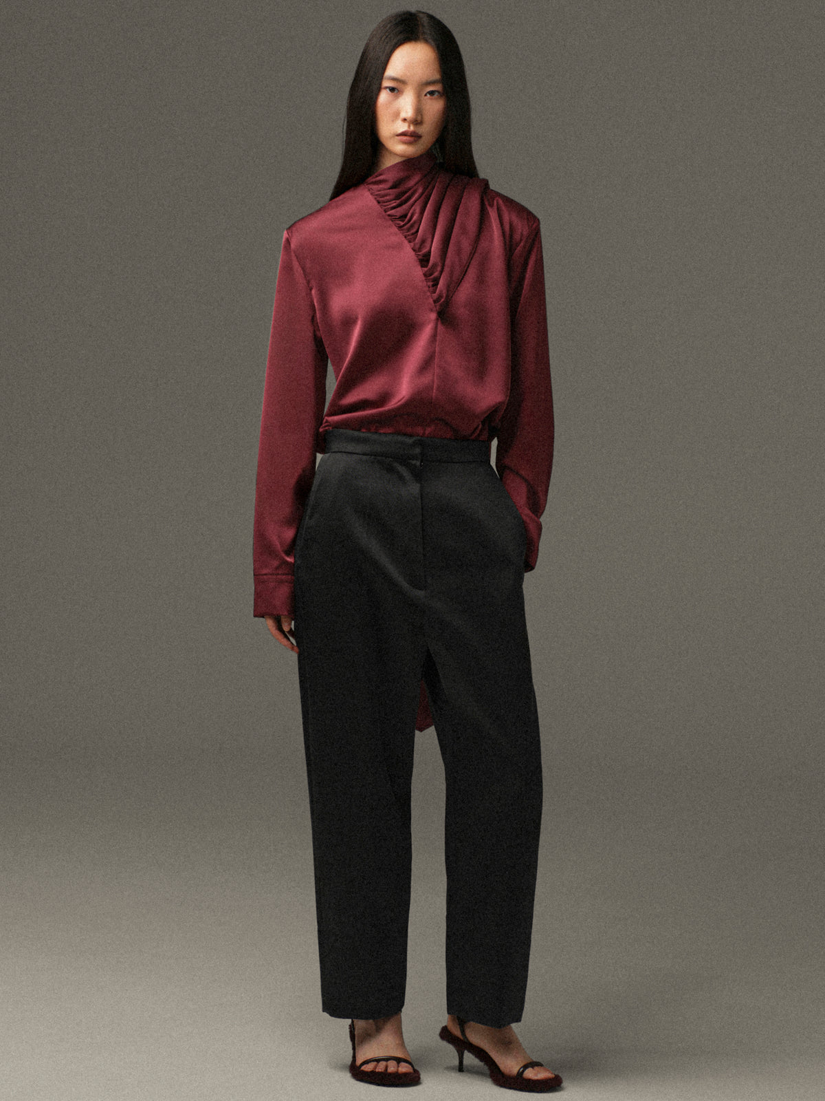 Ocelia Satin Tuxedo Trousers, Black