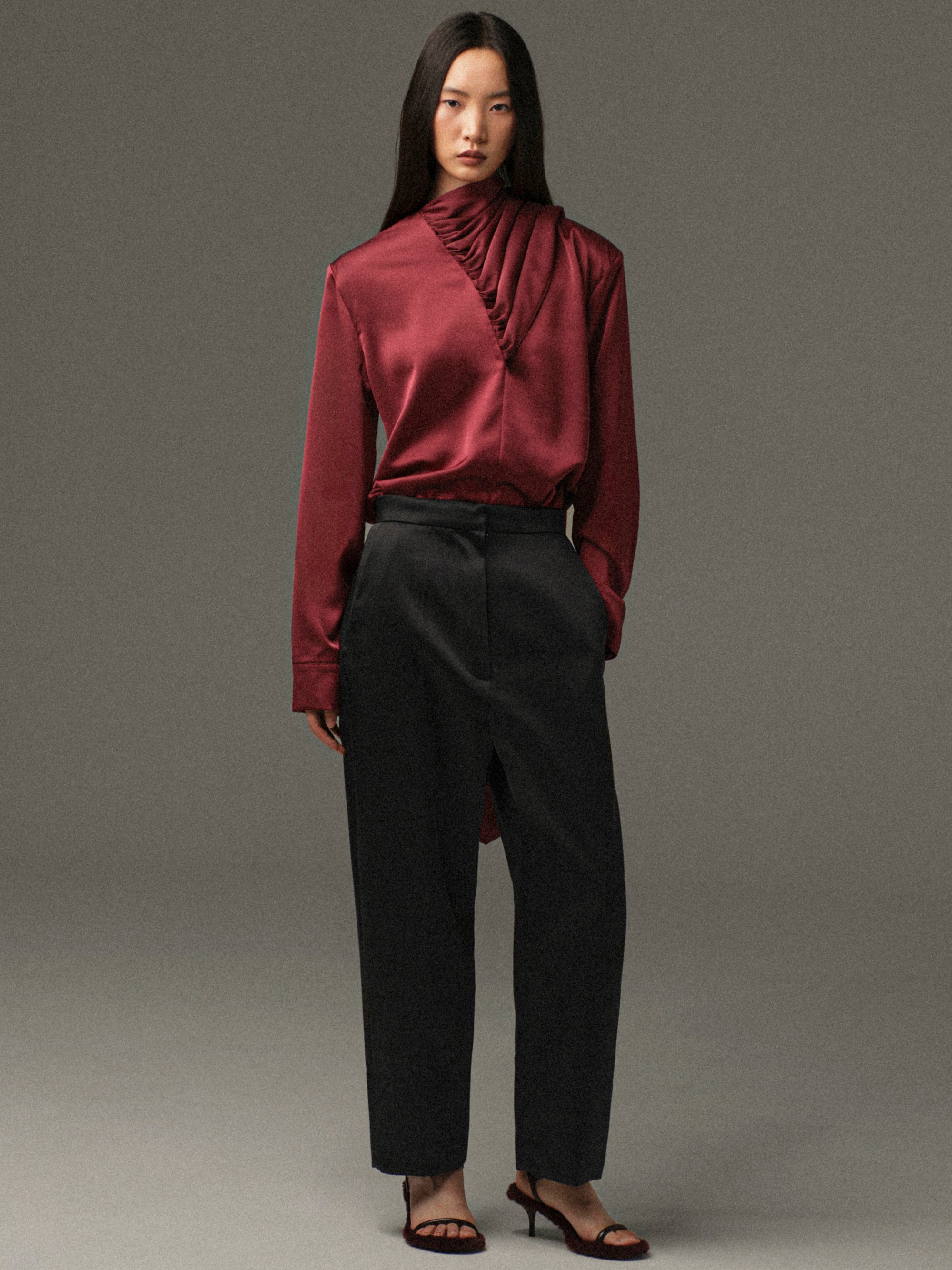 Ocelia Satin Tuxedo Trousers, Black
