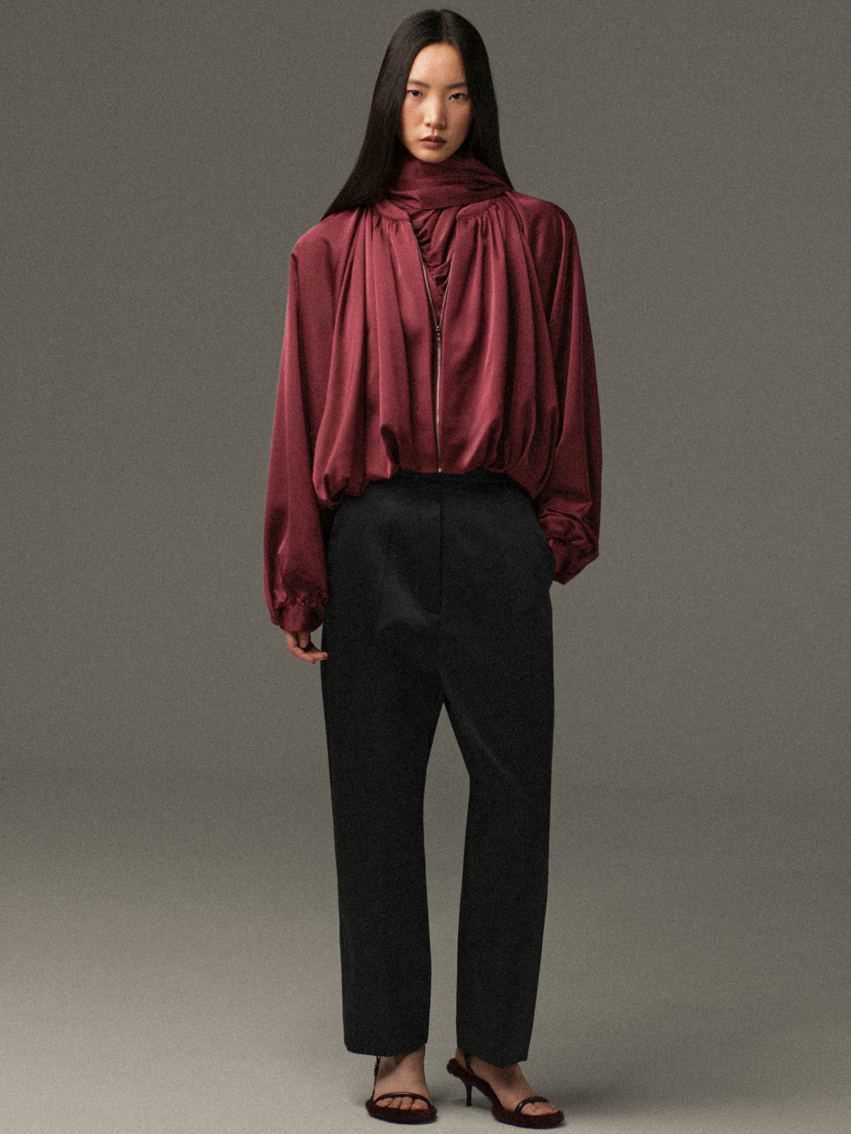 Velma Gathered Jacket, Burgundy