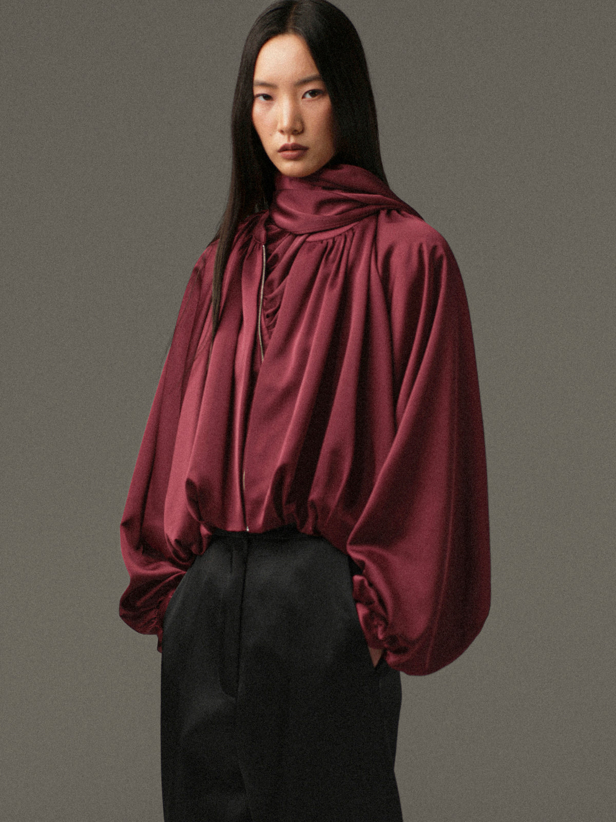 Velma Gathered Jacket, Burgundy