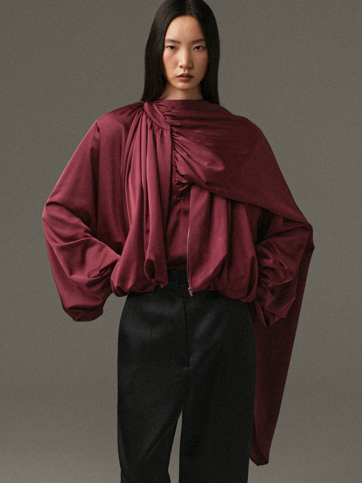Velma Gathered Jacket, Burgundy
