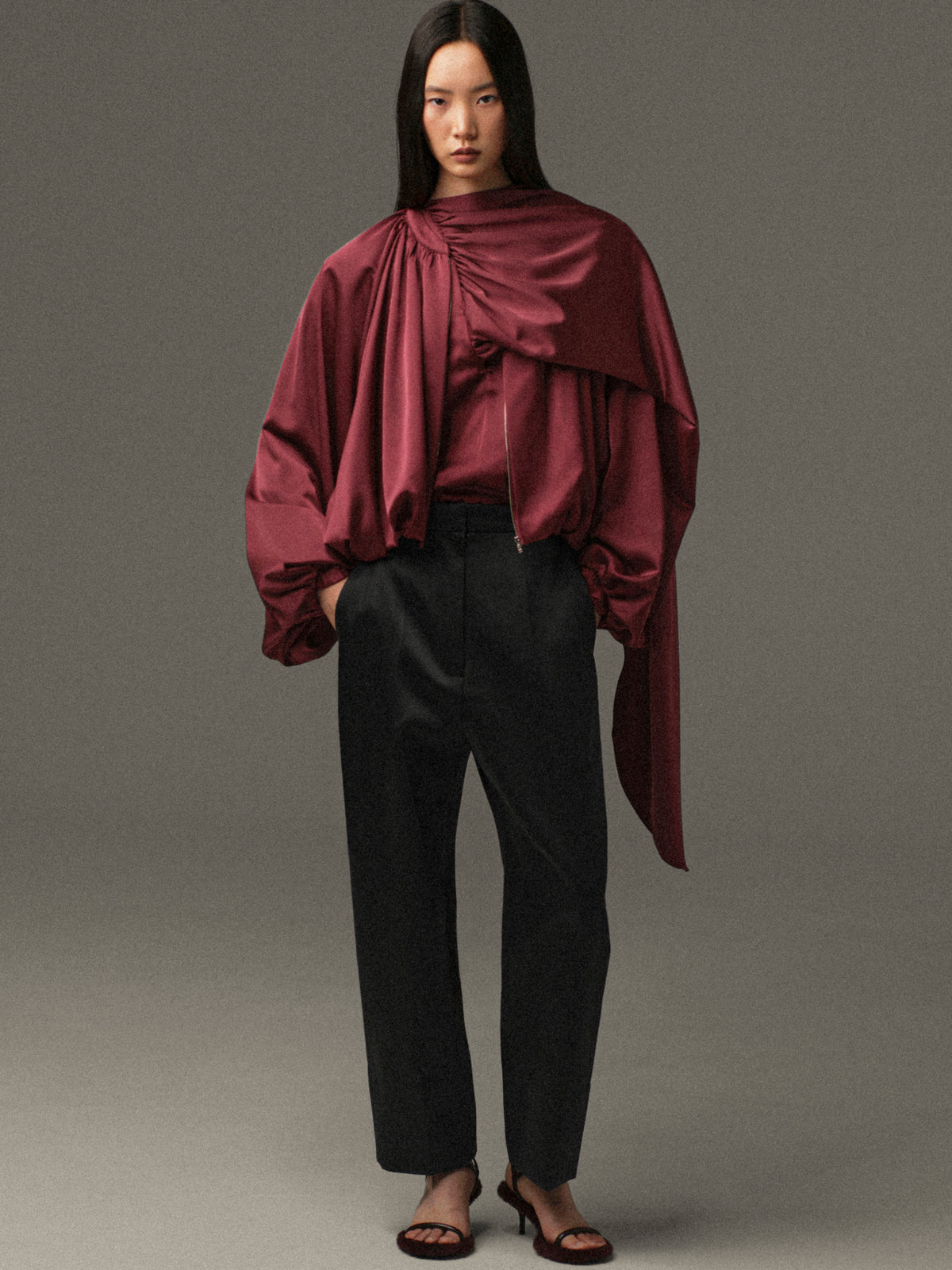 Velma Gathered Jacket, Burgundy