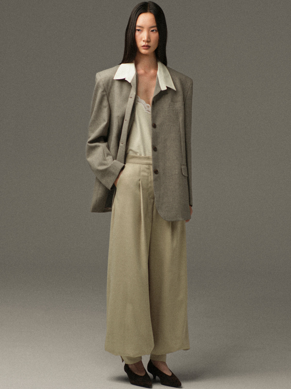 Suki Shirt Collar Blazer, Grey