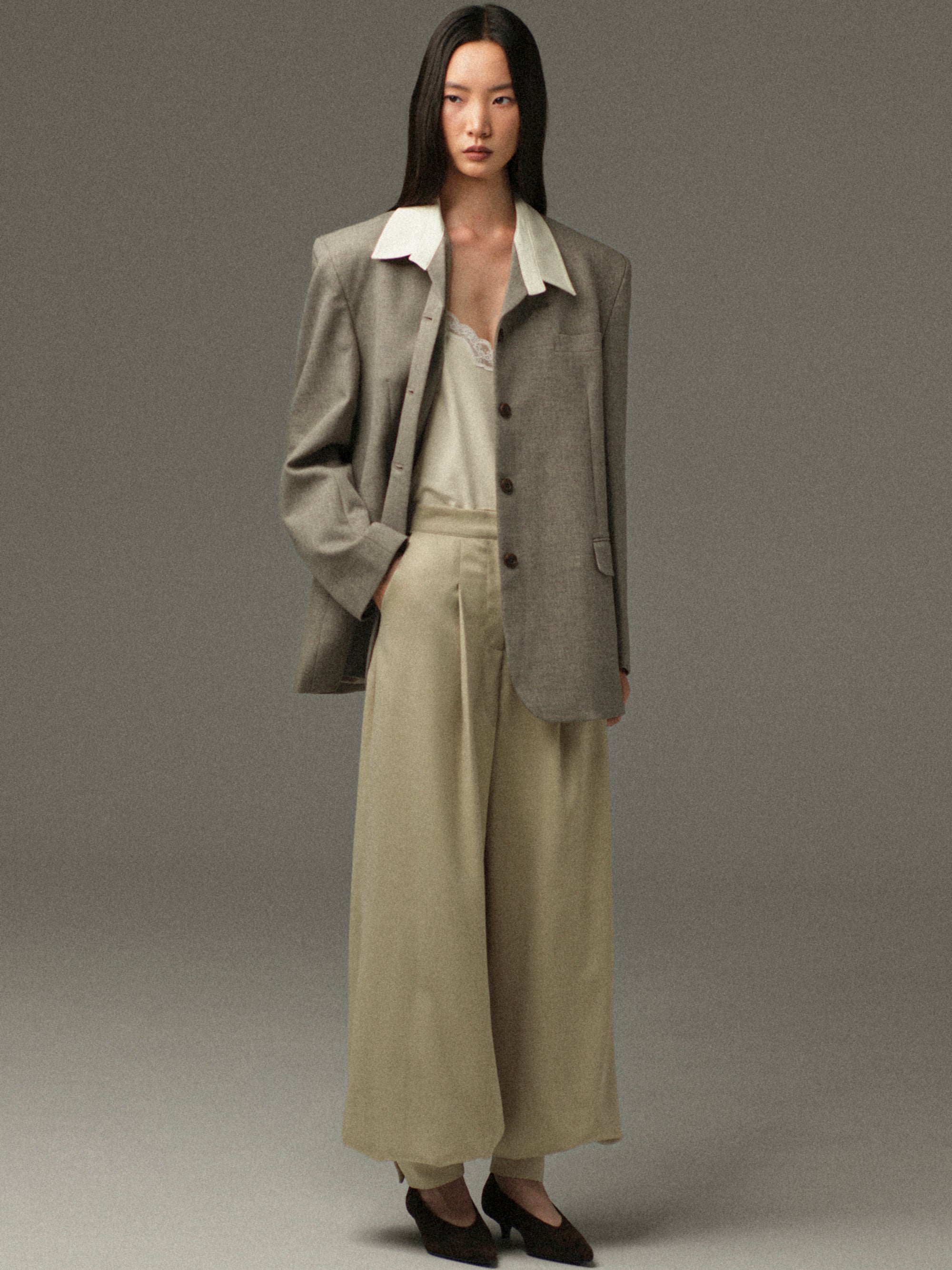 Suki Shirt Collar Blazer, Grey