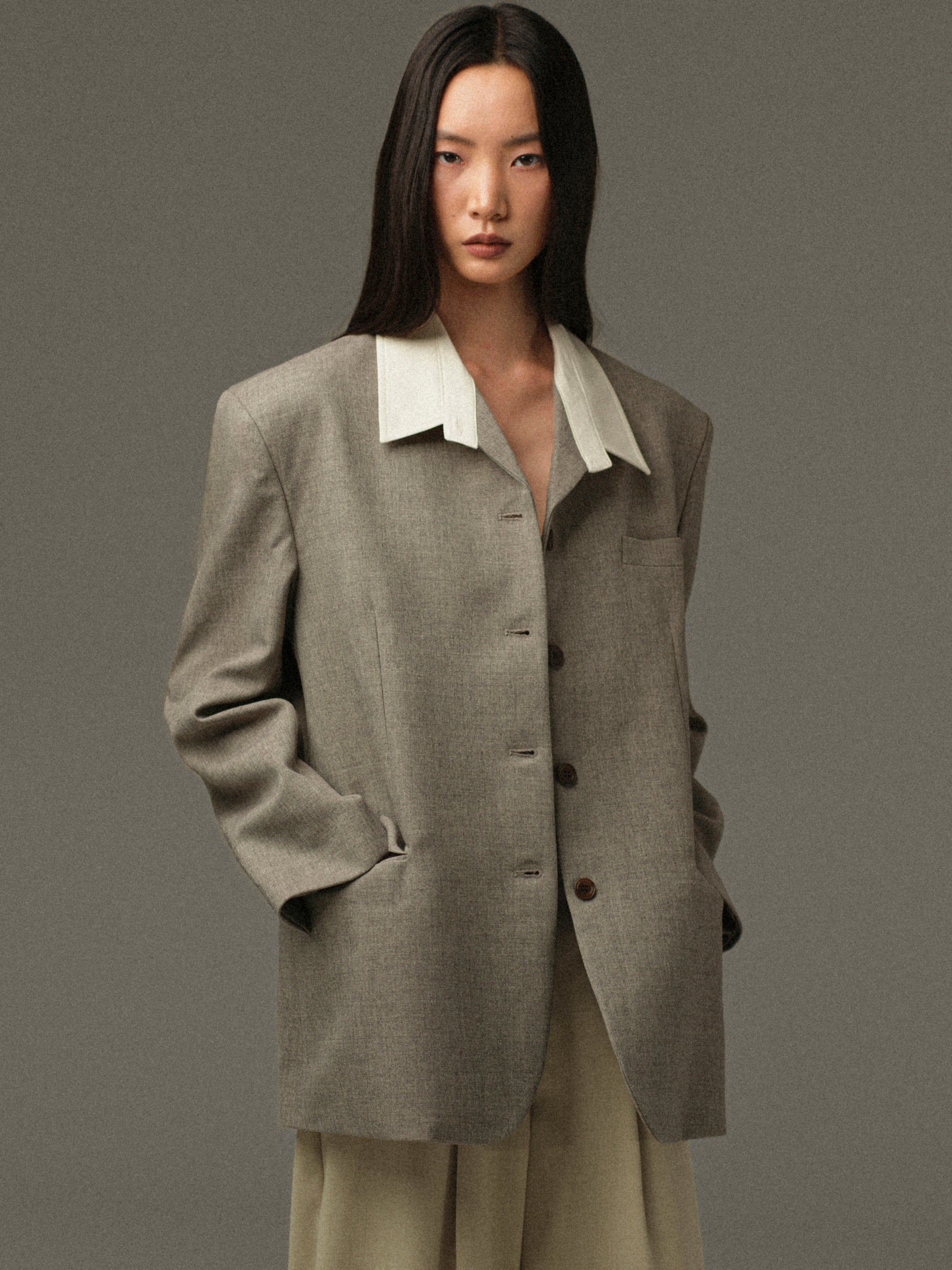 Suki Shirt Collar Blazer, Grey