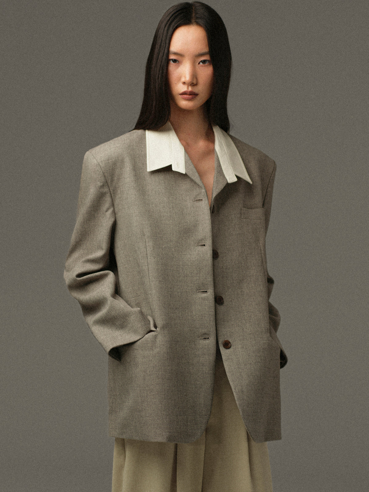 Suki Shirt Collar Blazer, Grey