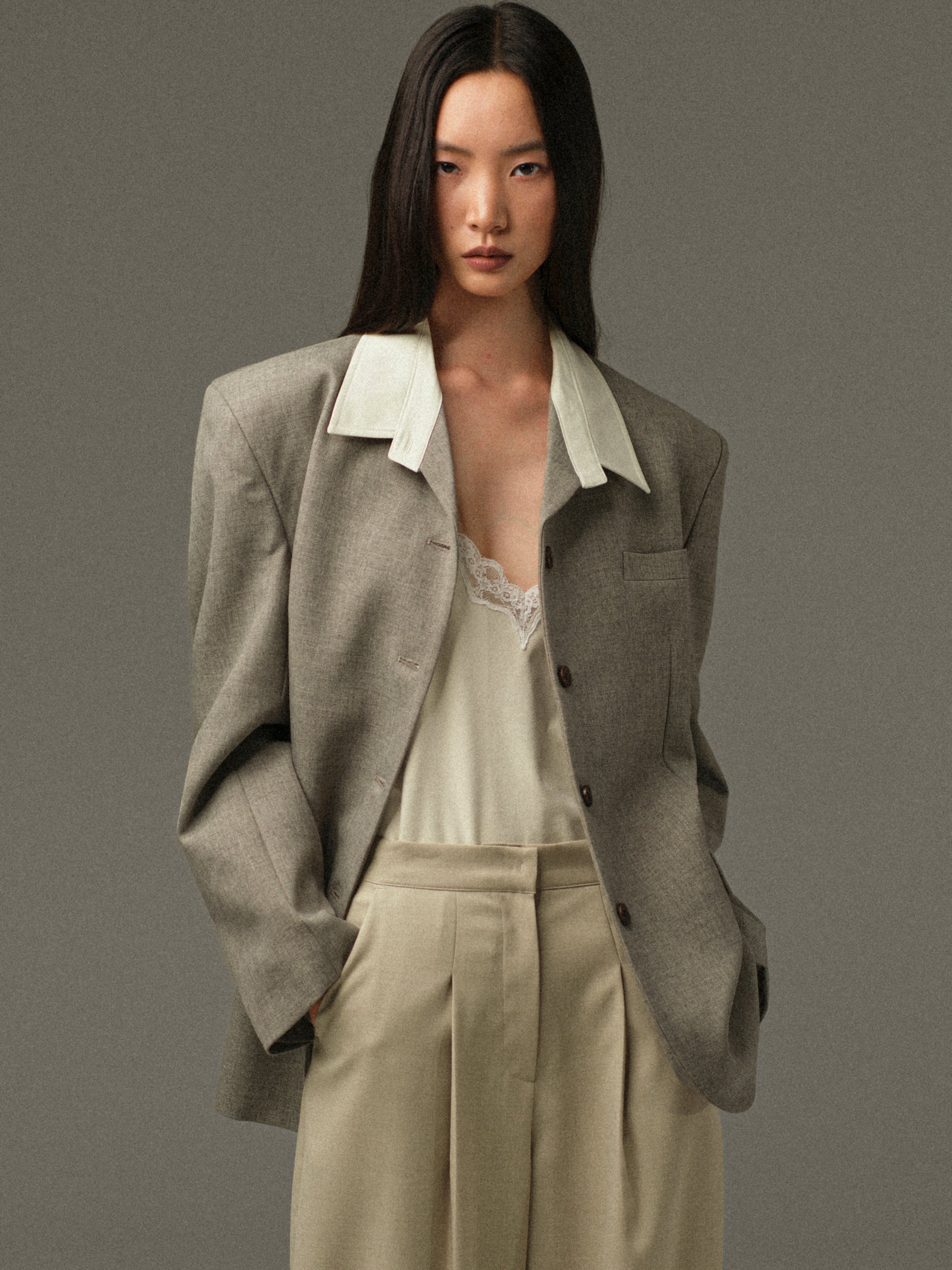 Suki Shirt Collar Blazer, Grey
