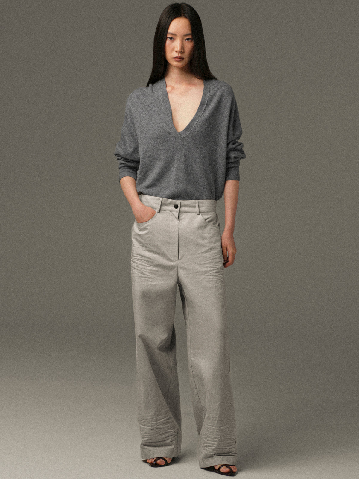 Ragni Creased-Effect Trousers, Grey