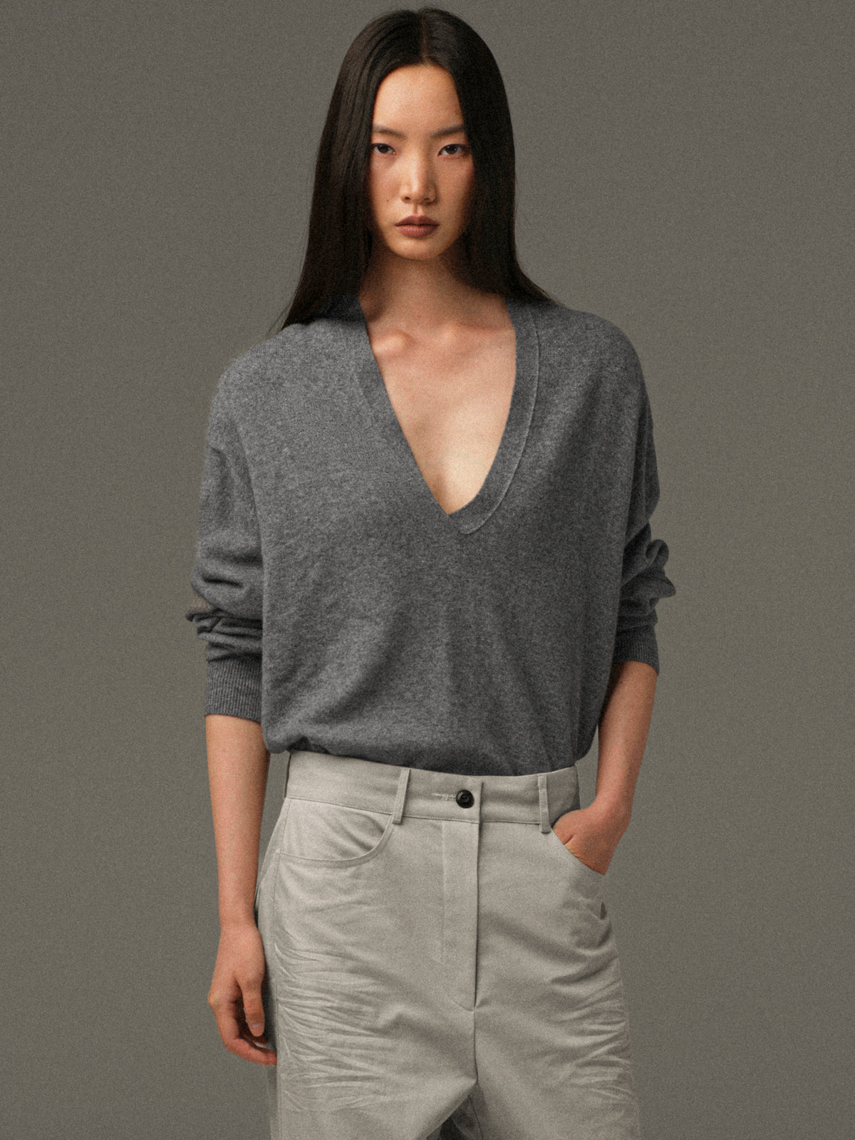 Byrone Half Twist Sweater, Grey