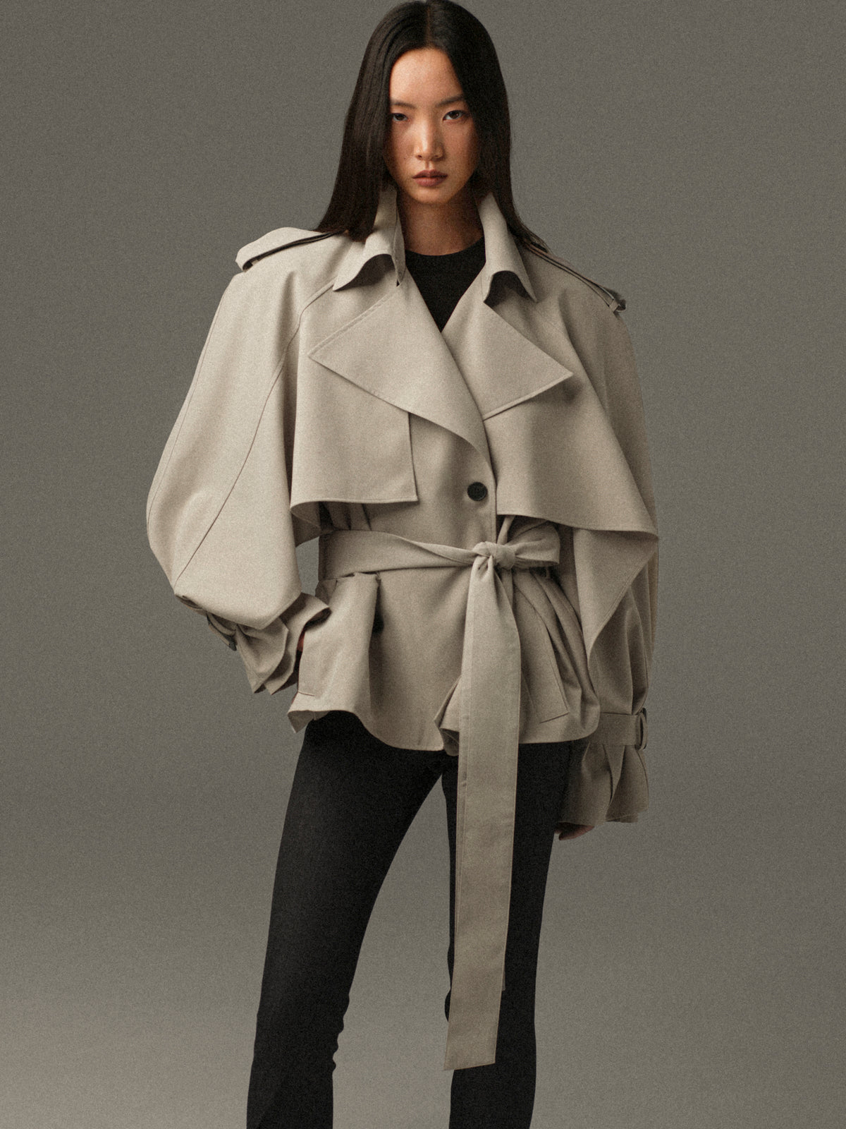 Rufus Caped Short Trench, Beige