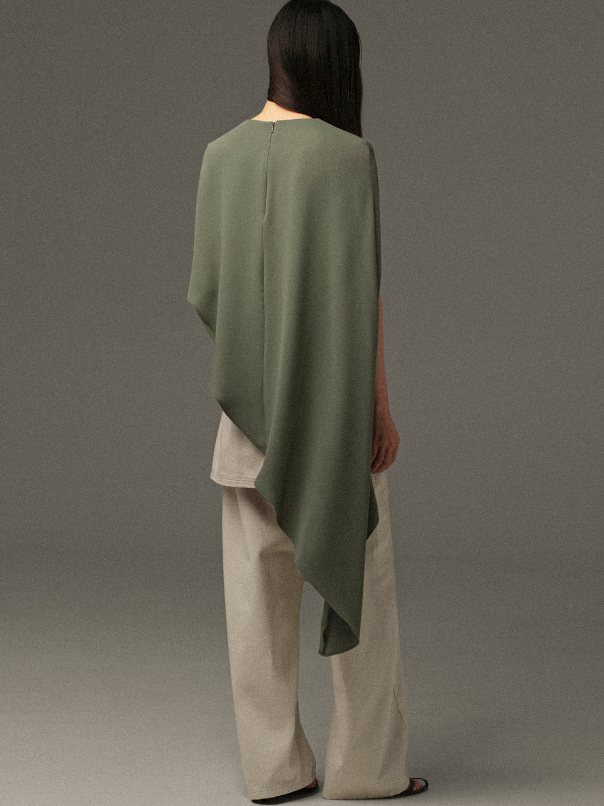 Amia Asymmetric Satin Blouse, Khaki