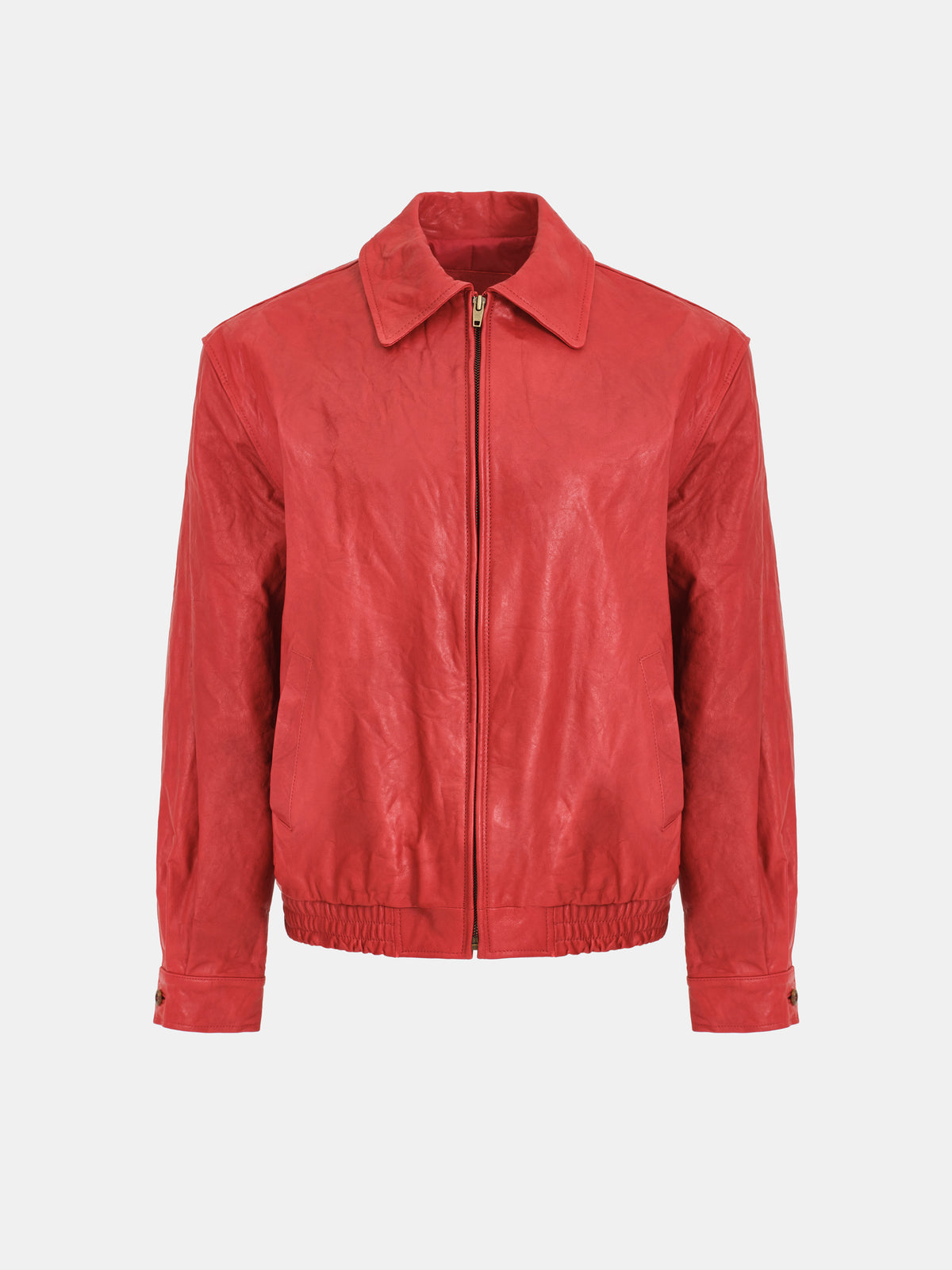 Rozi Crinkled Leather Jacket, Red
