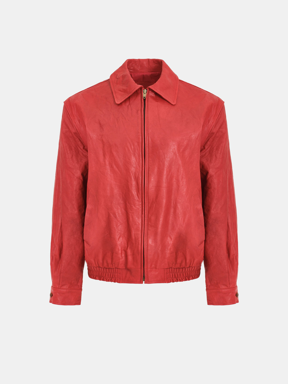 Rozi Crinkled Leather Jacket, Red