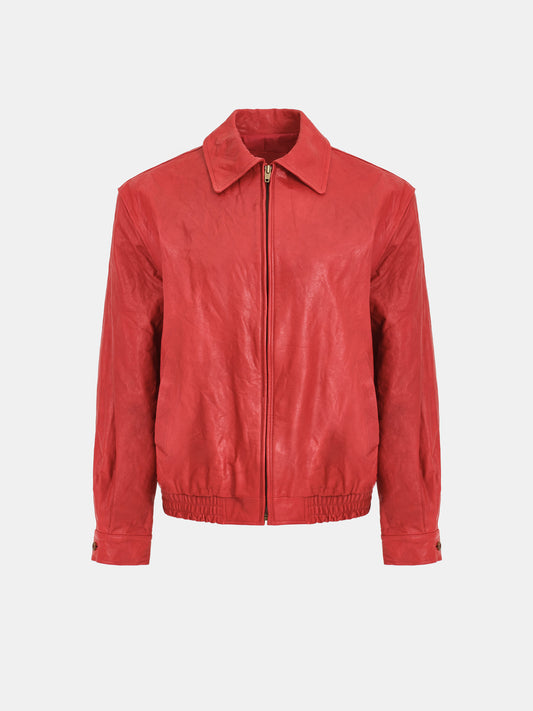 Rozi Crinkled Leather Jacket, Red