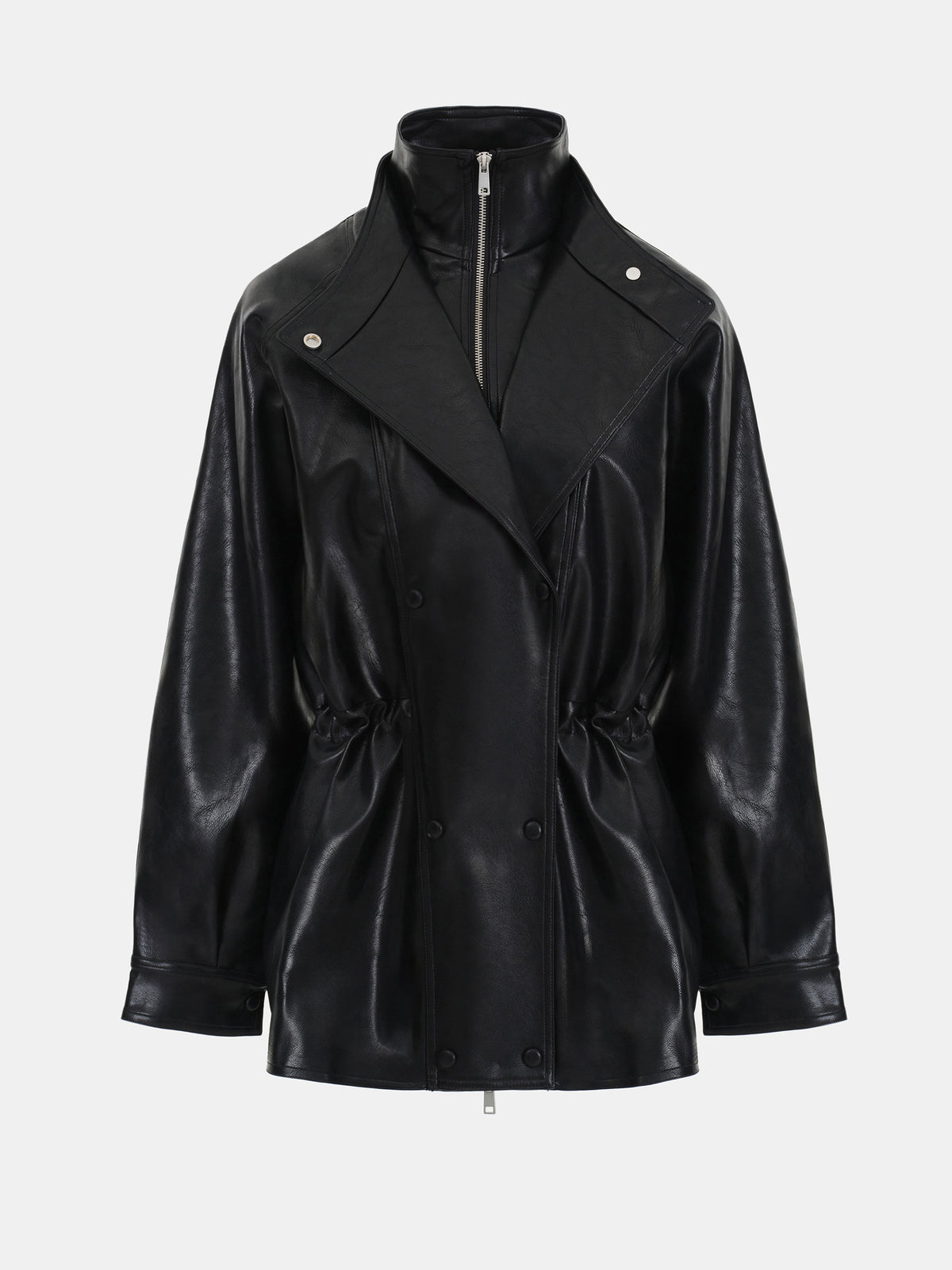Veda High Collar Faux-Leather Jacket, Black