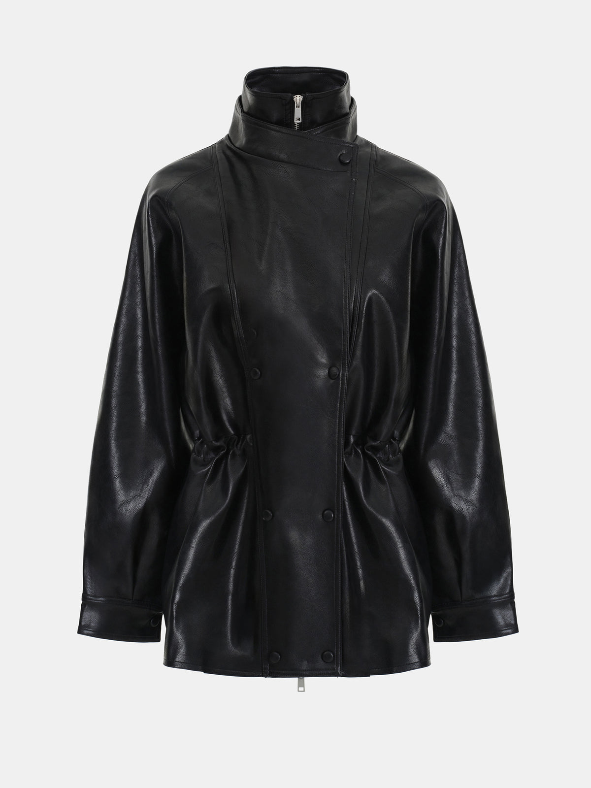 Veda High Collar Faux-Leather Jacket, Black